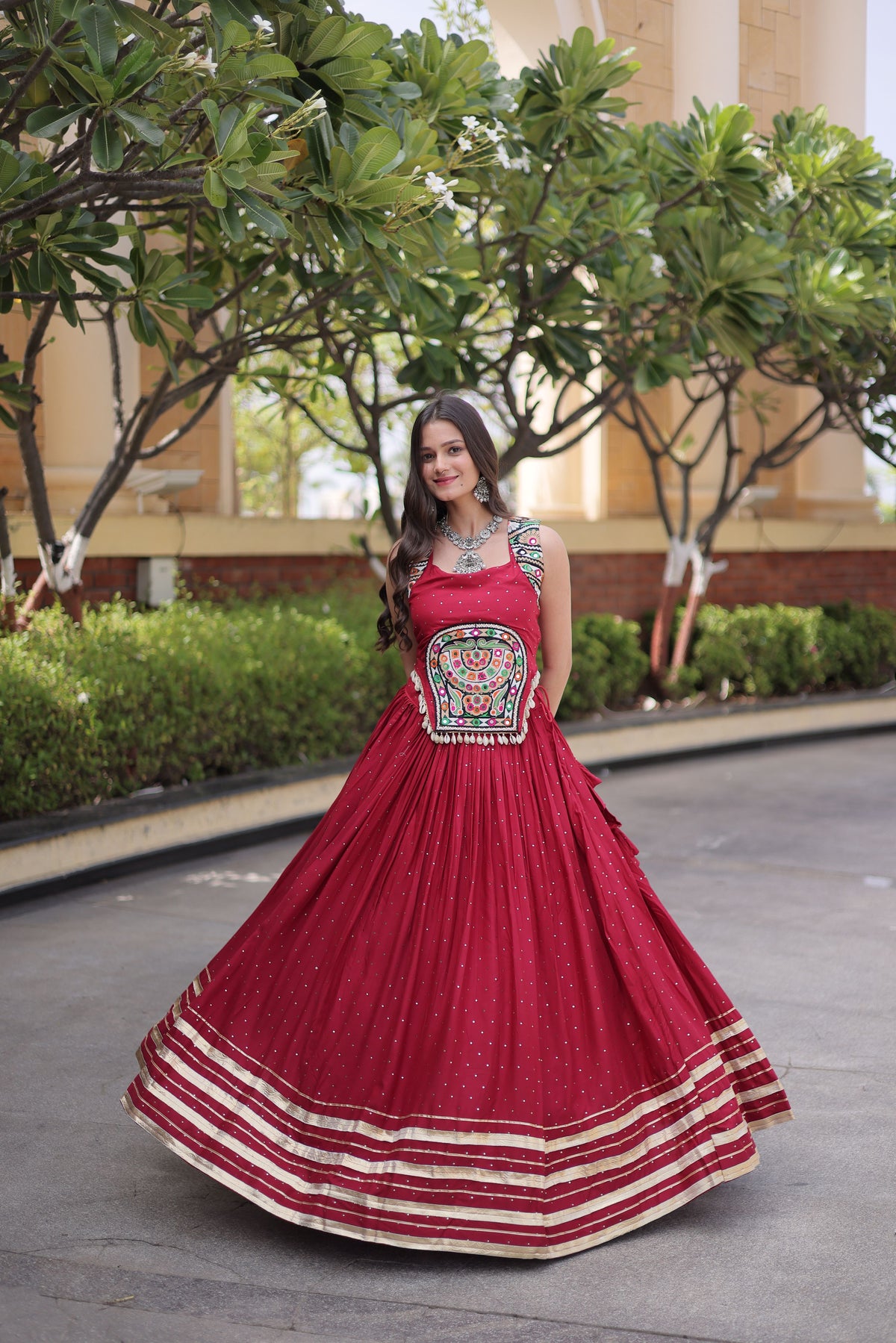 Rayon Gamthi Work Navratri Lehenga With Blouse