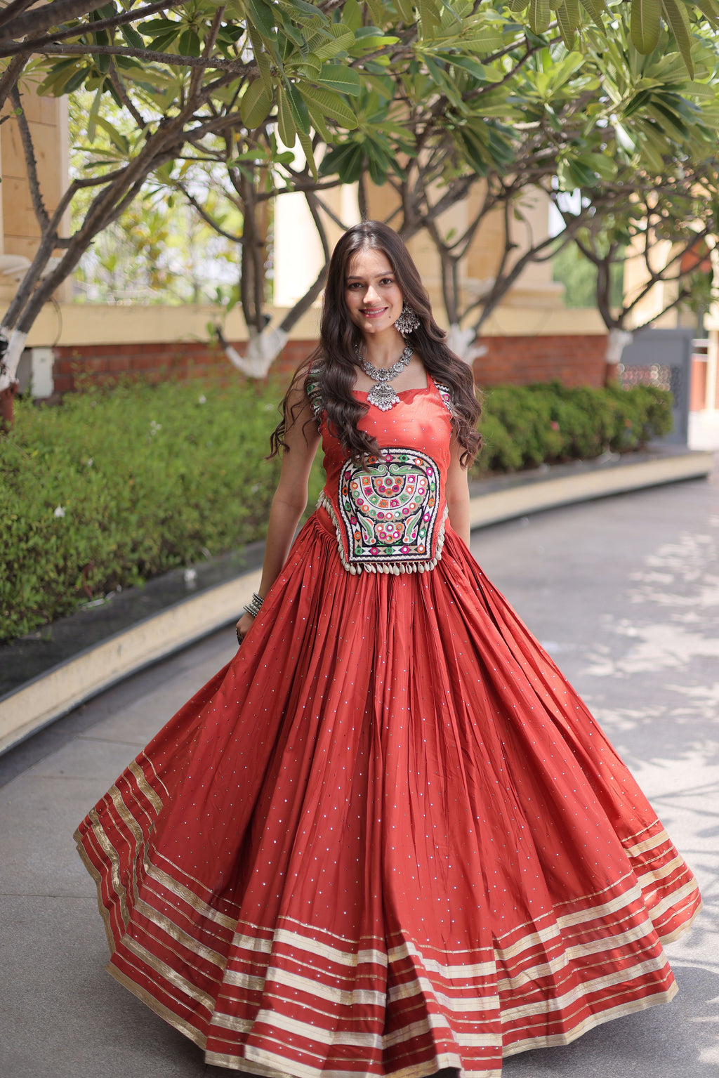 Rayon Gamthi Work Navratri Lehenga With Blouse