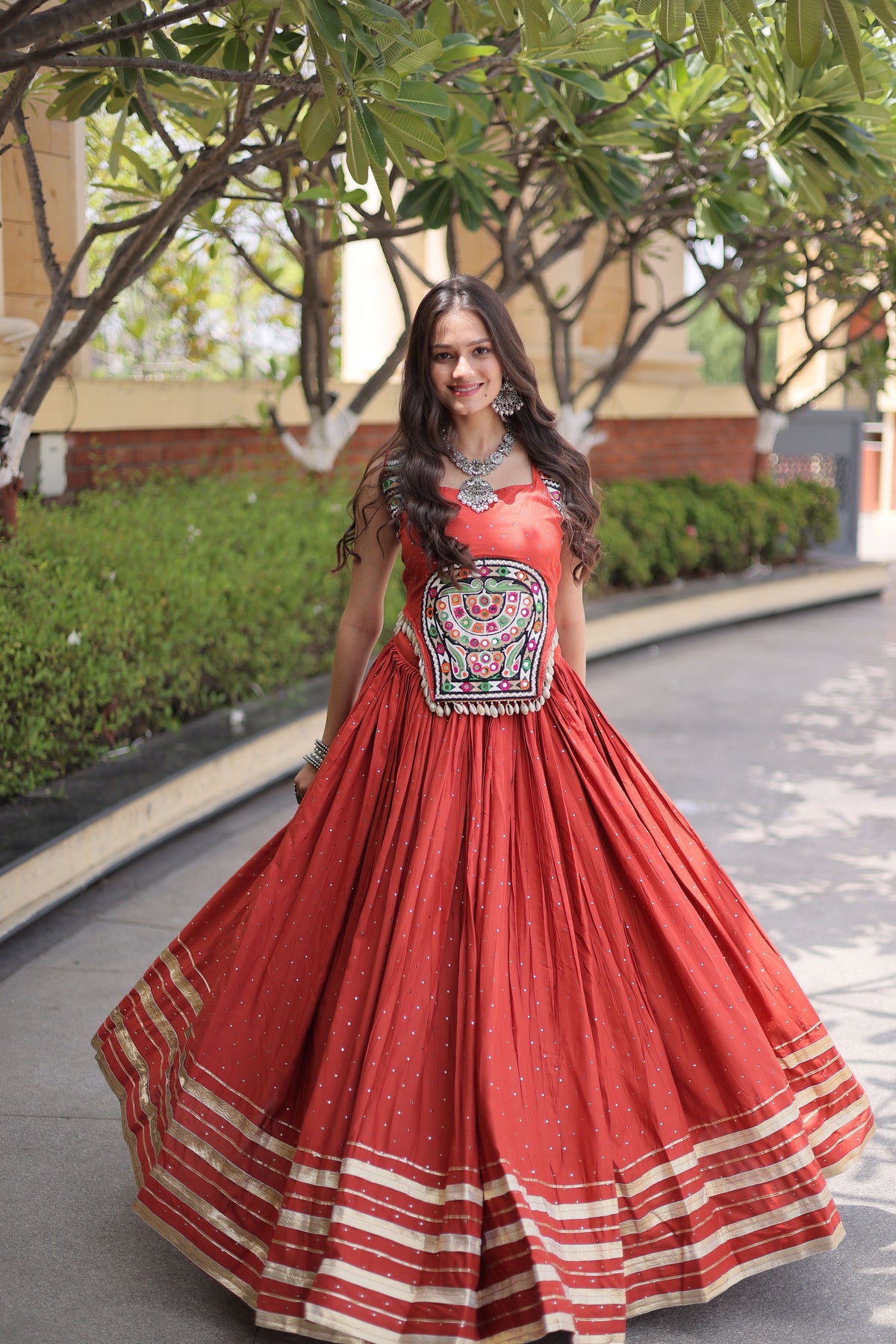 Rayon Gamthi Work Navratri Lehenga With Blouse
