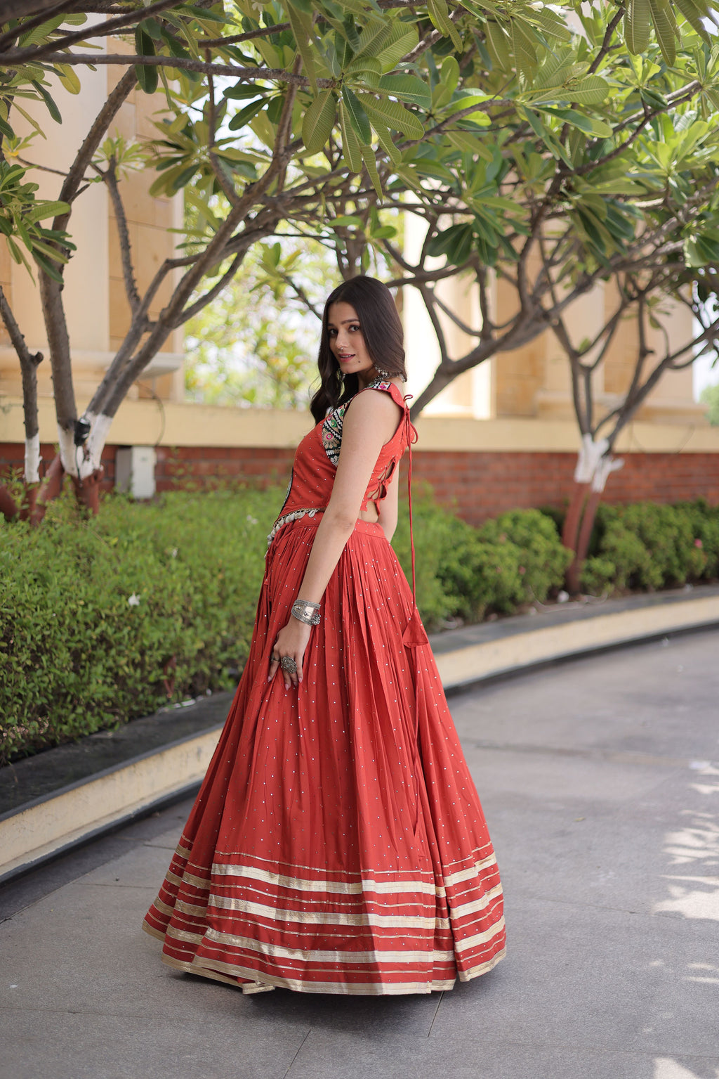 Rayon Gamthi Work Navratri Lehenga With Blouse