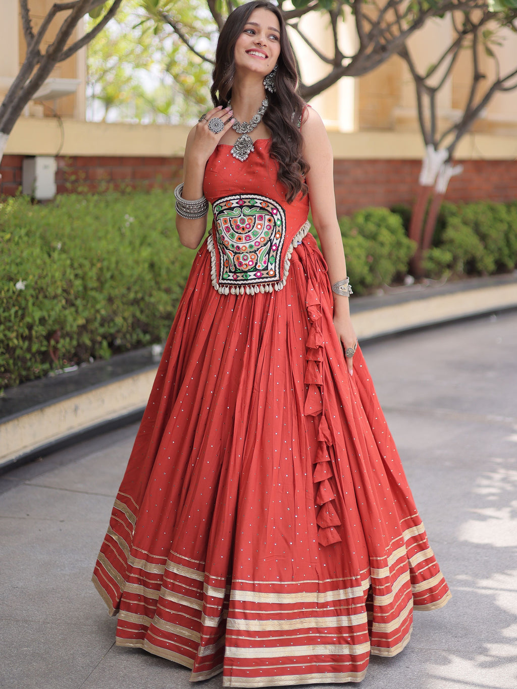 Rayon Gamthi Work Navratri Lehenga With Blouse