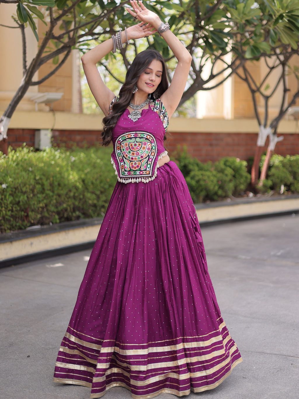 Rayon Gamthi Work Navratri Lehenga With Blouse