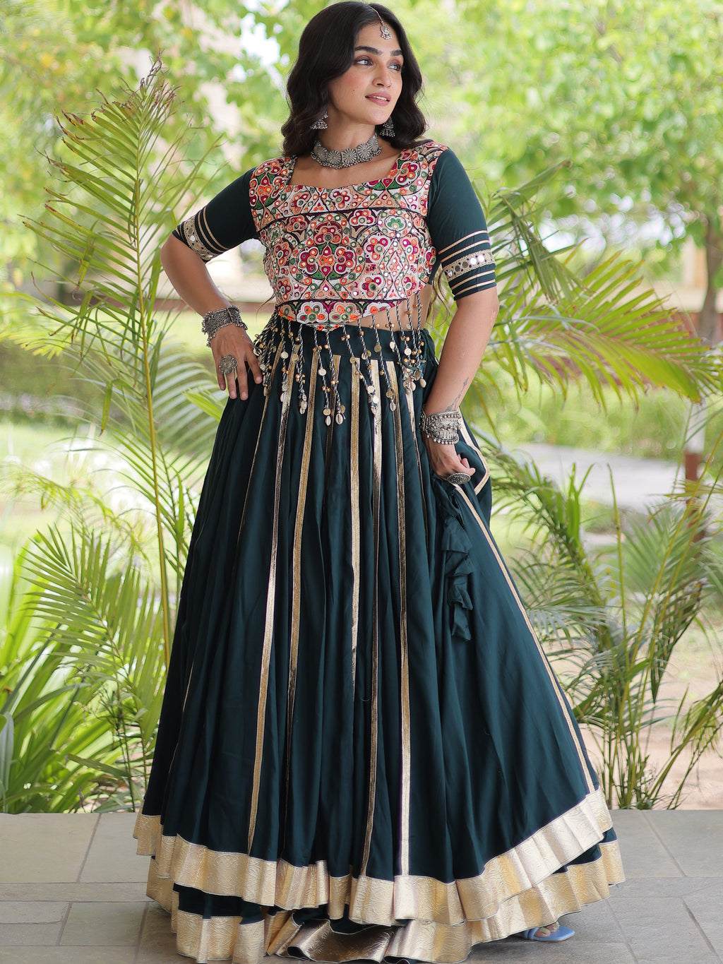 Rayon Double Ghera Navratri Lehenga With Gamthi Blouse
