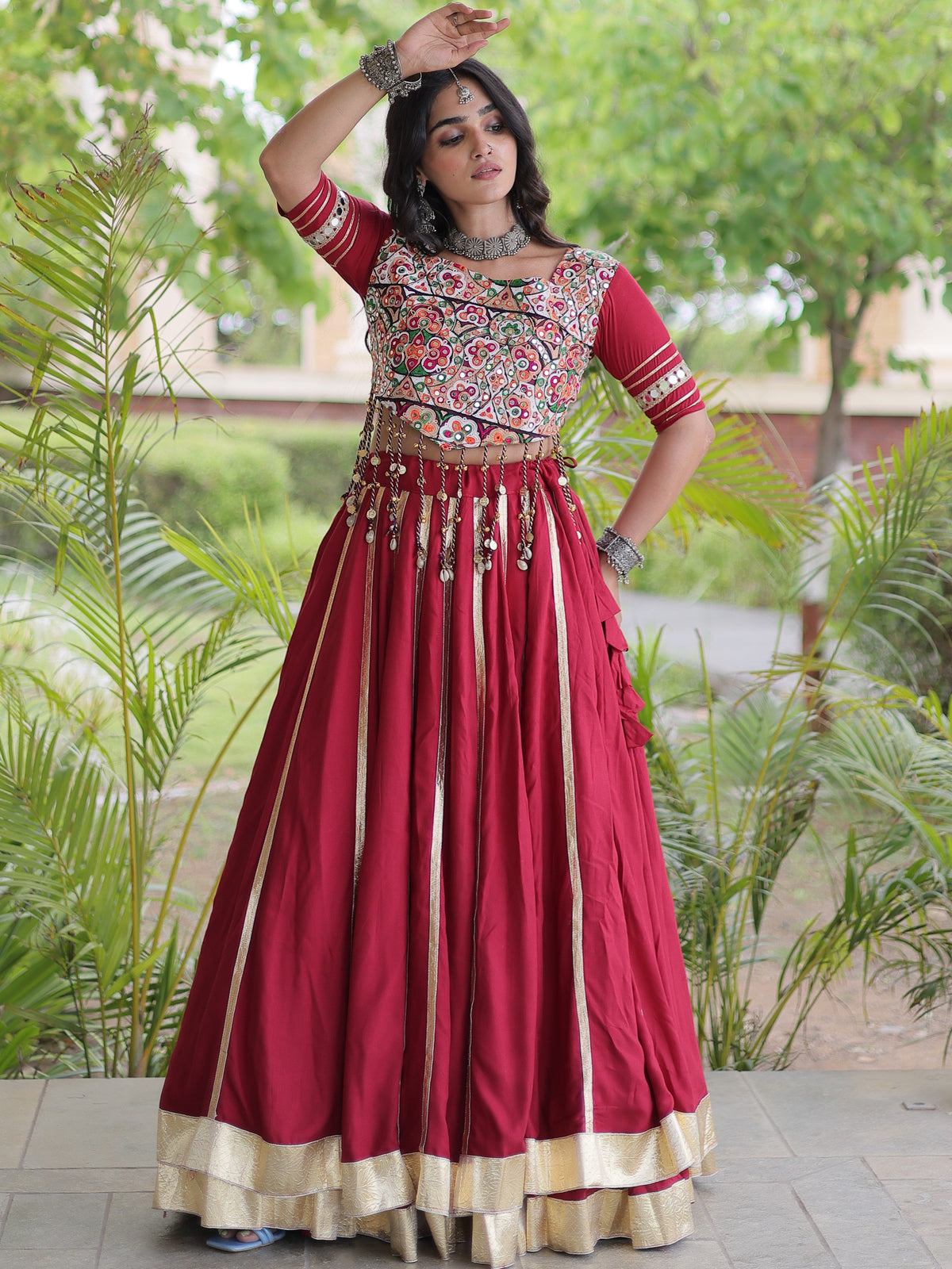 Rayon Double Ghera Navratri Lehenga With Gamthi Blouse
