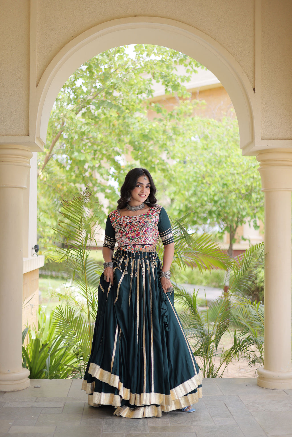Rayon Double Ghera Navratri Lehenga With Gamthi Blouse