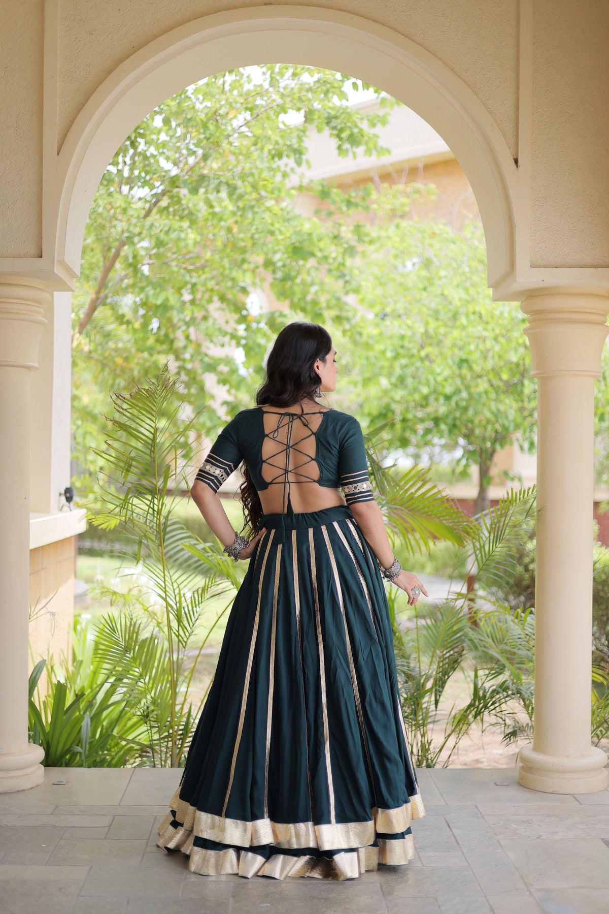 Rayon Double Ghera Navratri Lehenga With Gamthi Blouse