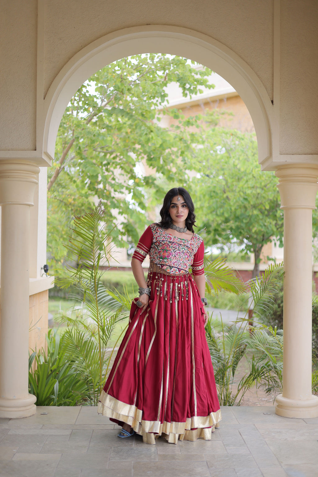 Rayon Double Ghera Navratri Lehenga With Gamthi Blouse
