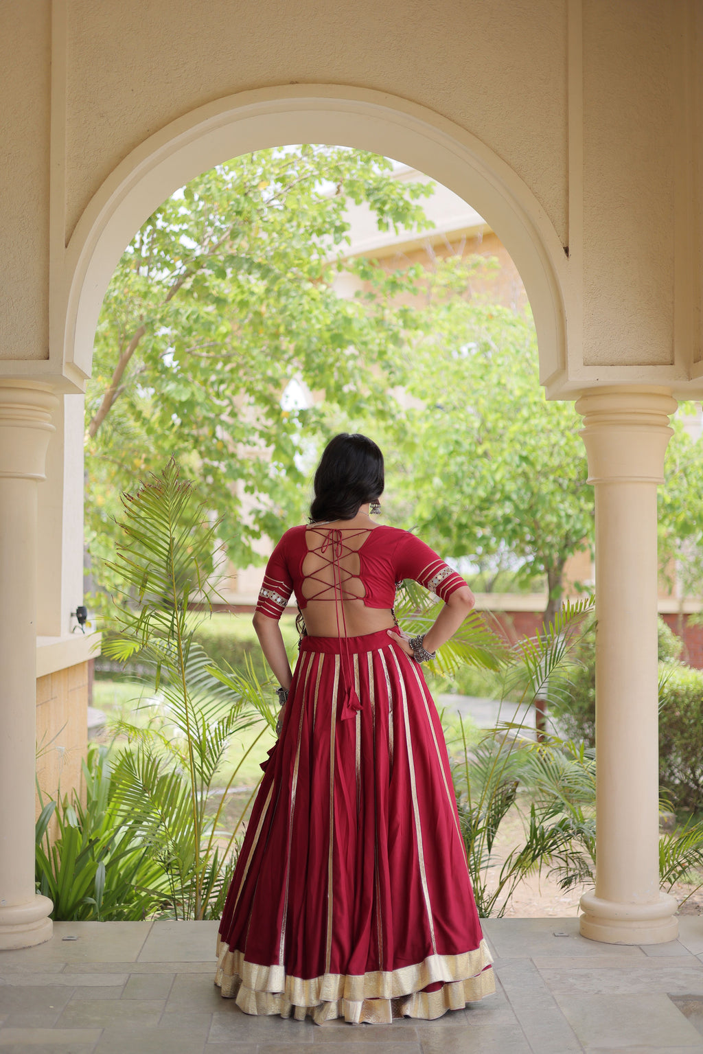 Rayon Double Ghera Navratri Lehenga With Gamthi Blouse