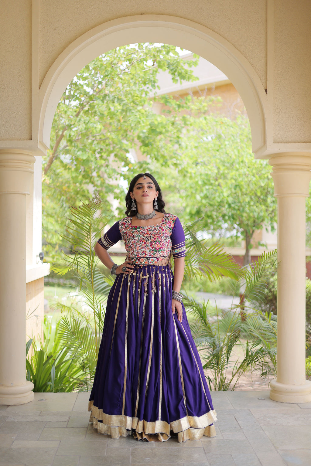 Rayon Double Ghera Navratri Lehenga With Gamthi Blouse