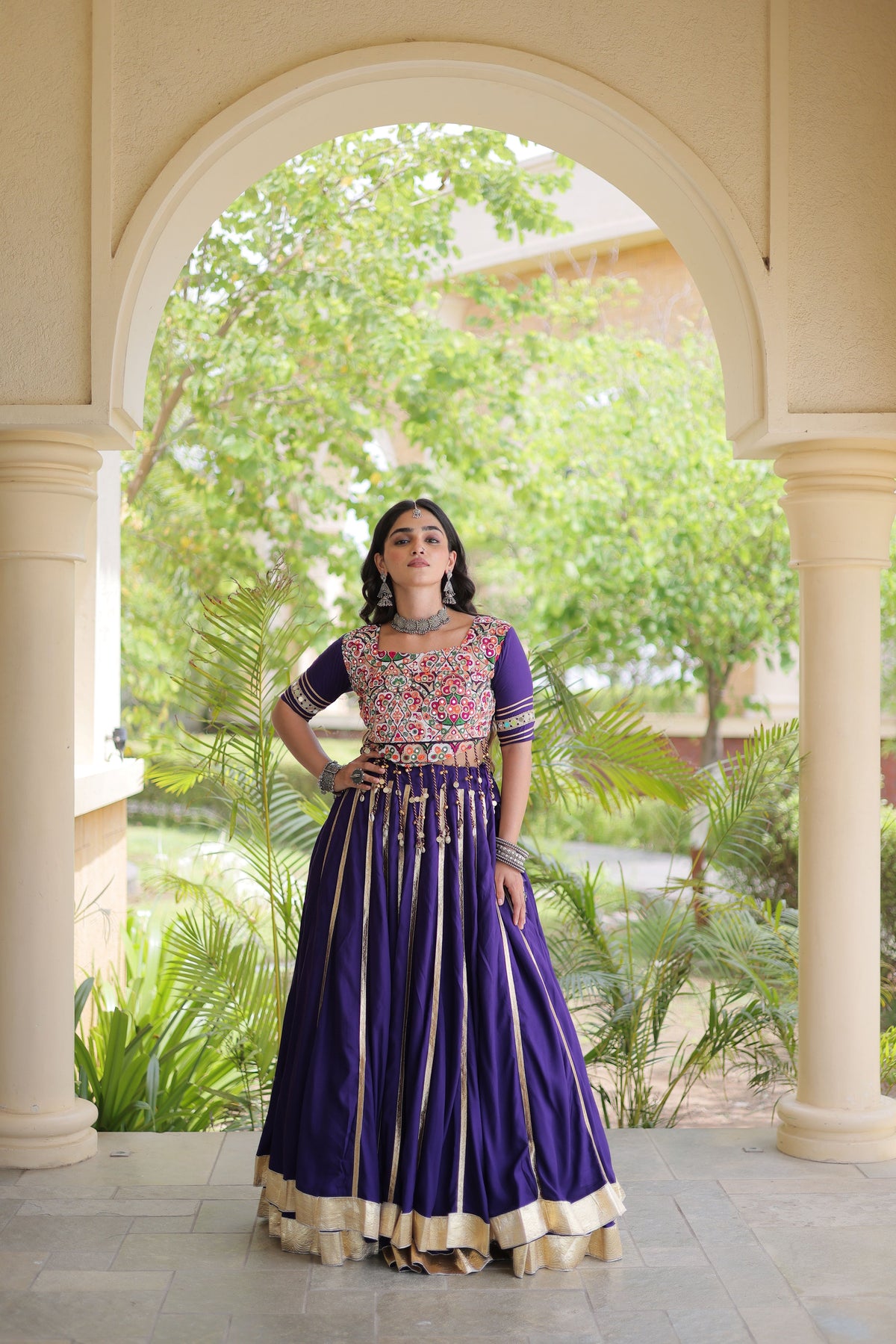 Rayon Double Ghera Navratri Lehenga With Gamthi Blouse