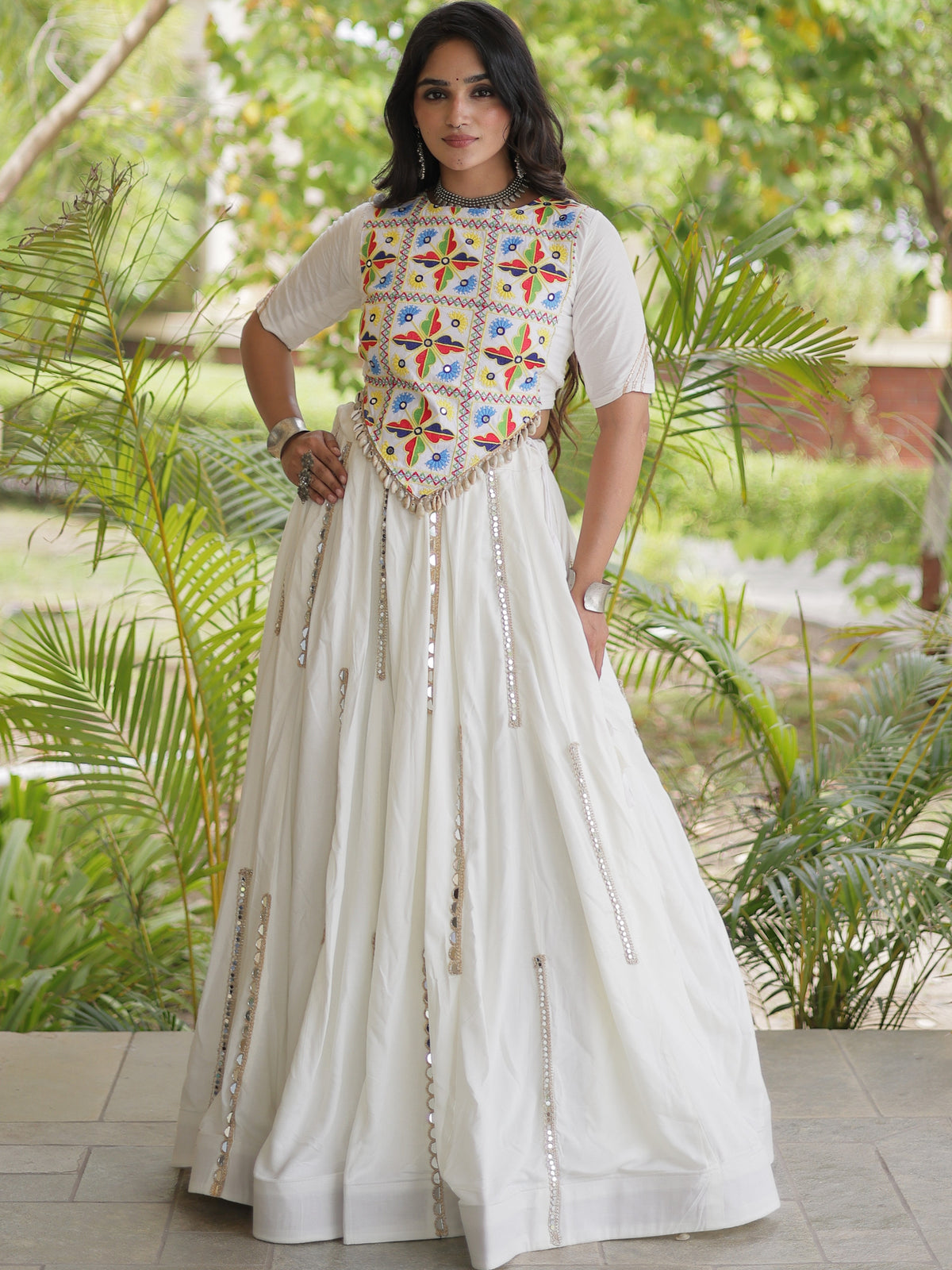 Rayon Thread Embroidered Navratri Lehenga