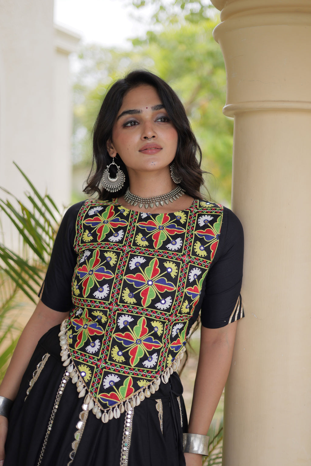 Rayon Thread Embroidered Navratri Lehenga