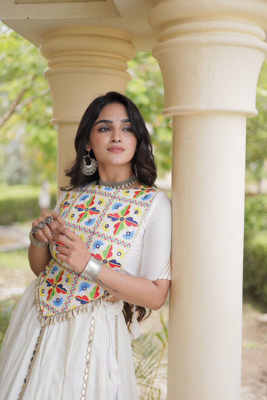 Rayon Thread Embroidered Navratri Lehenga
