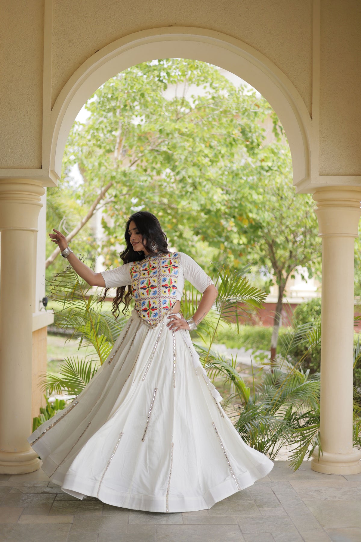 Rayon Thread Embroidered Navratri Lehenga