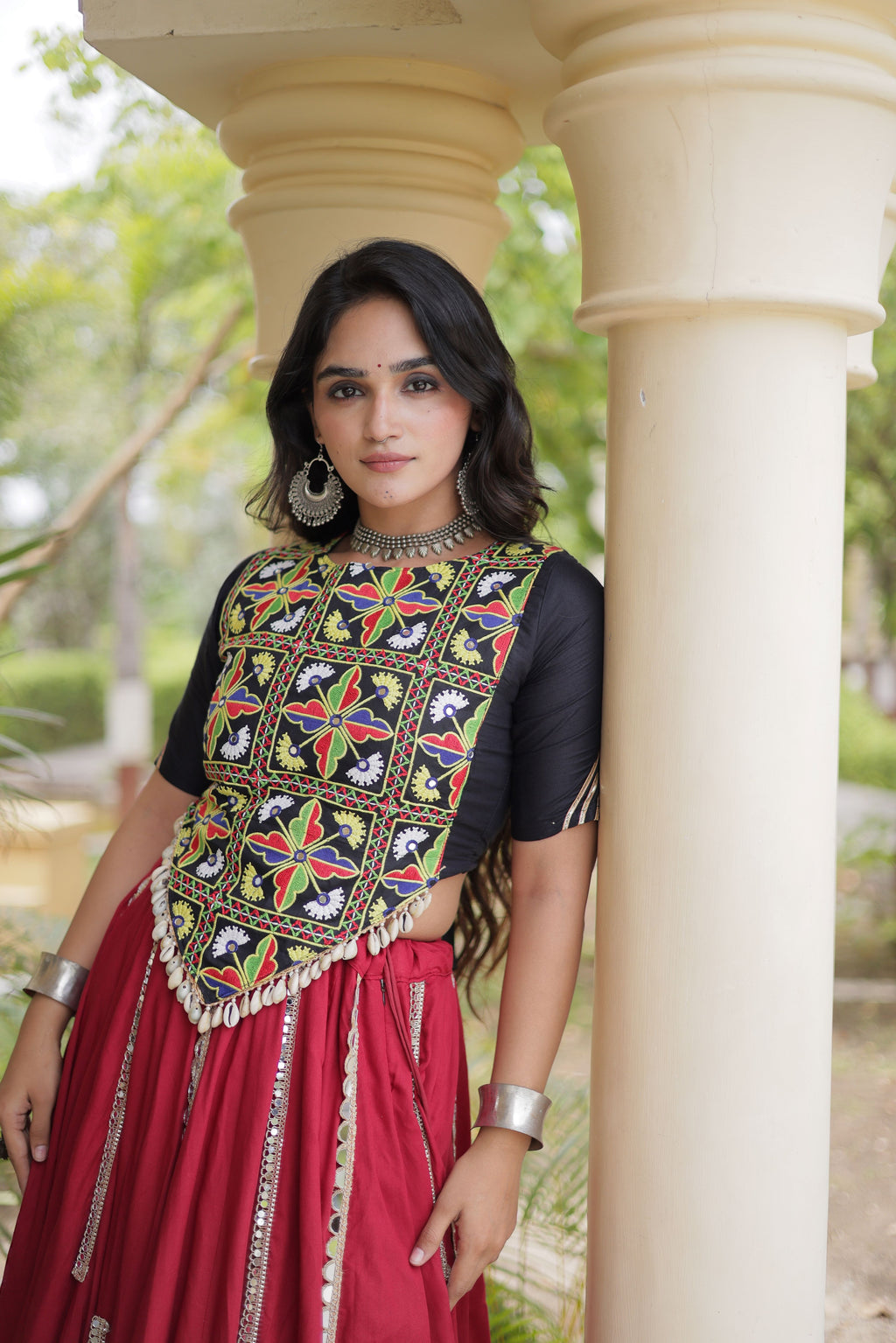 Rayon Thread Embroidered Navratri Lehenga