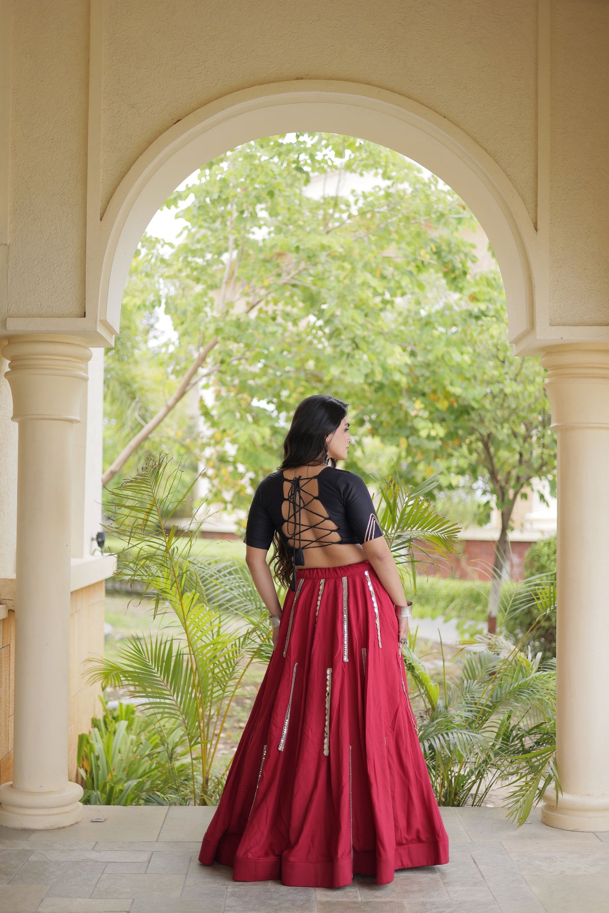 Rayon Thread Embroidered Navratri Lehenga