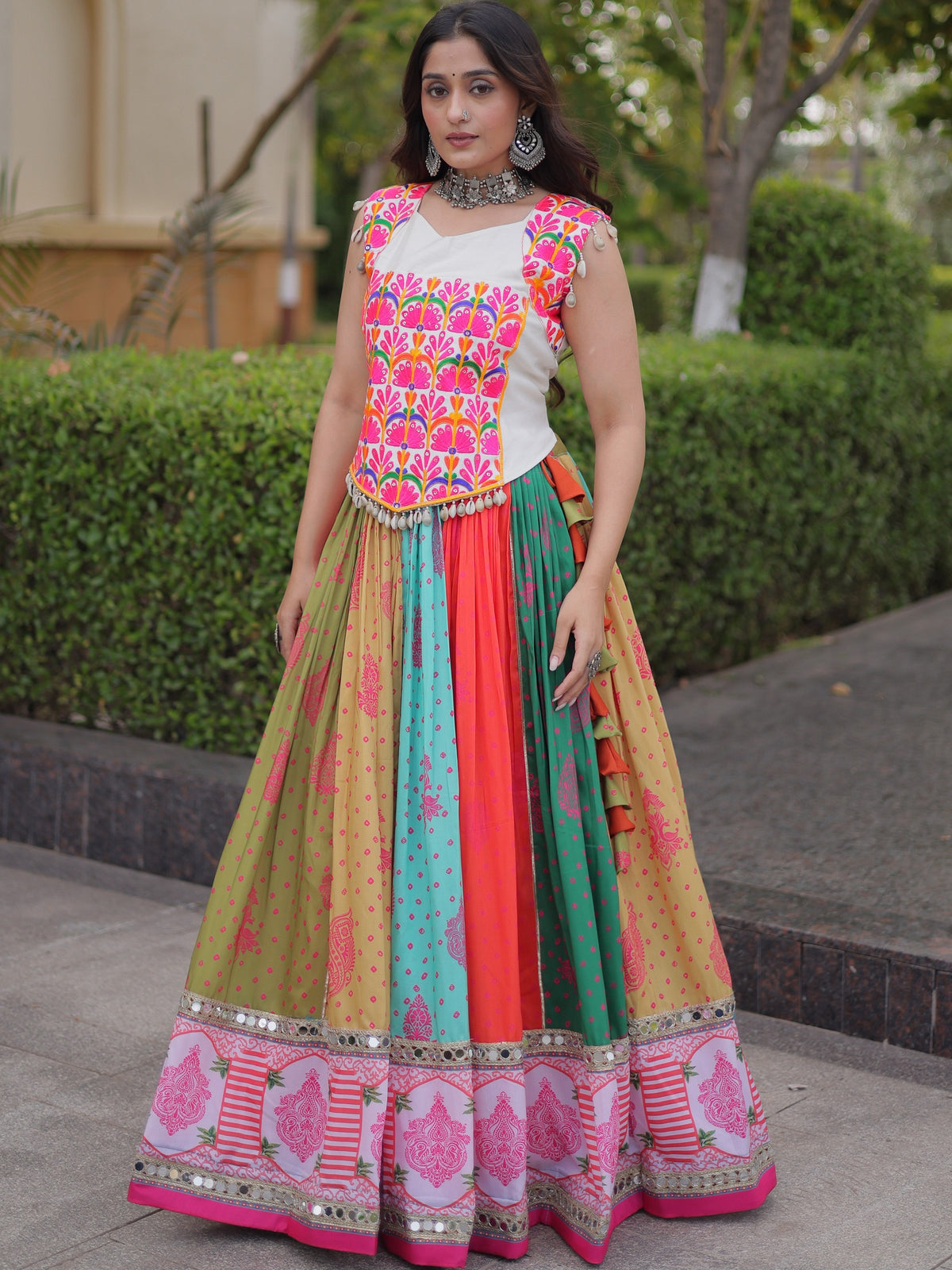 Cotton Kutchi Gamthi Work Navratri Lehenga