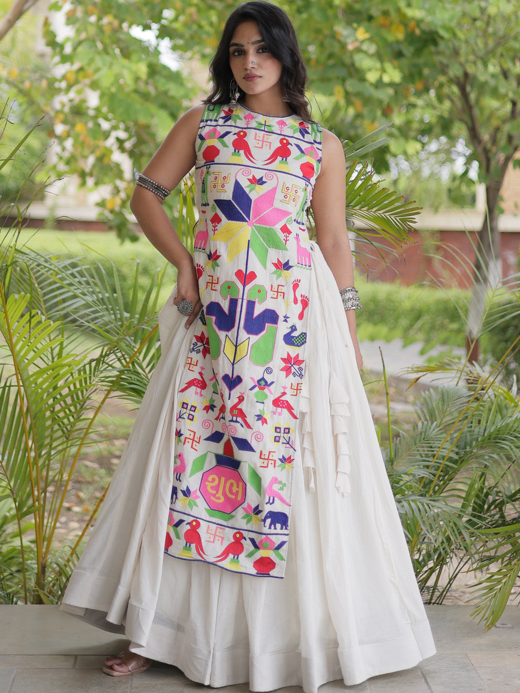 Kora Cotton Navratri Lehenga With Gamthi Work Blouse