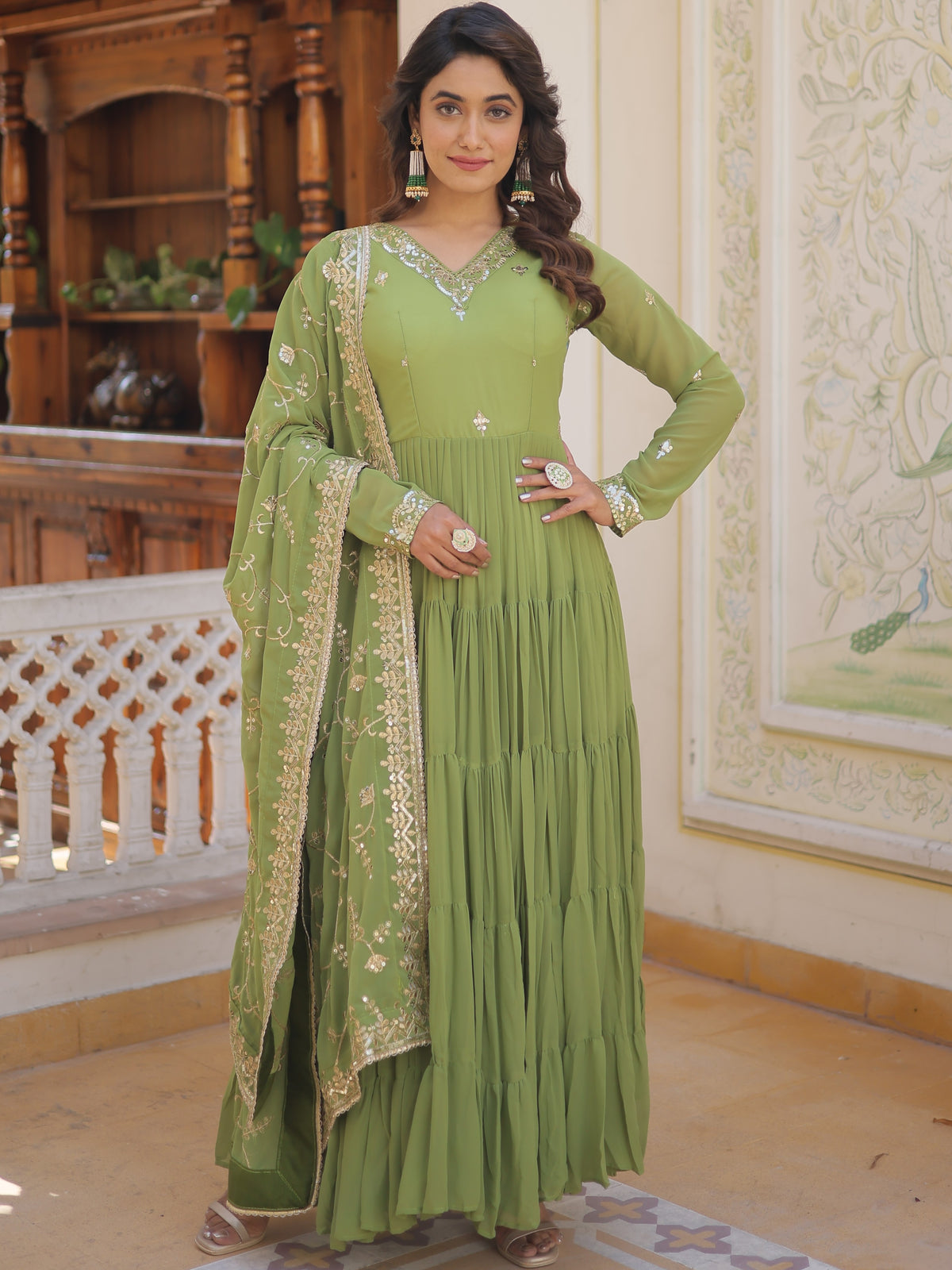 Georgette Embroidered Gown With Dupatta