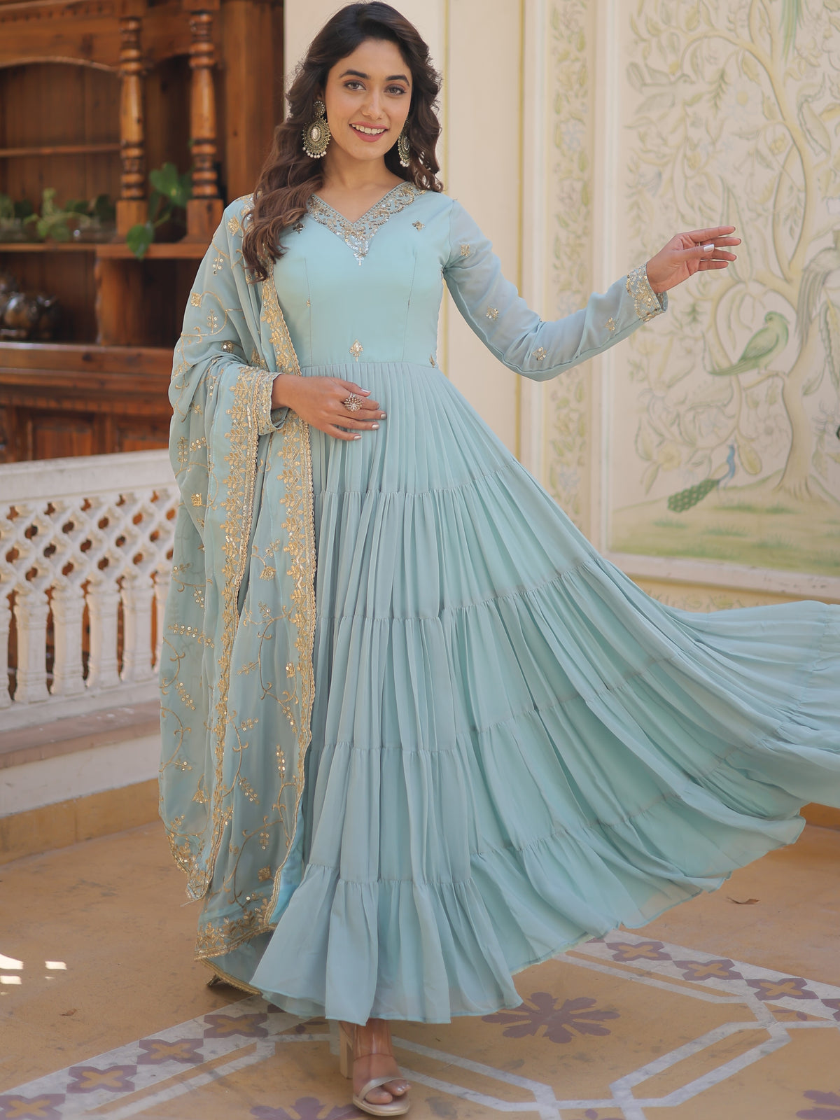 Georgette Embroidered Gown With Dupatta