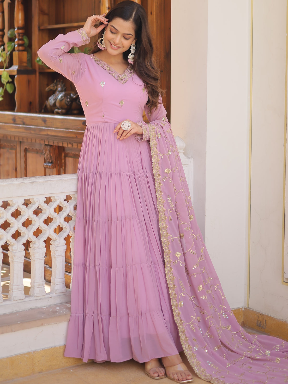 Georgette Embroidered Gown With Dupatta
