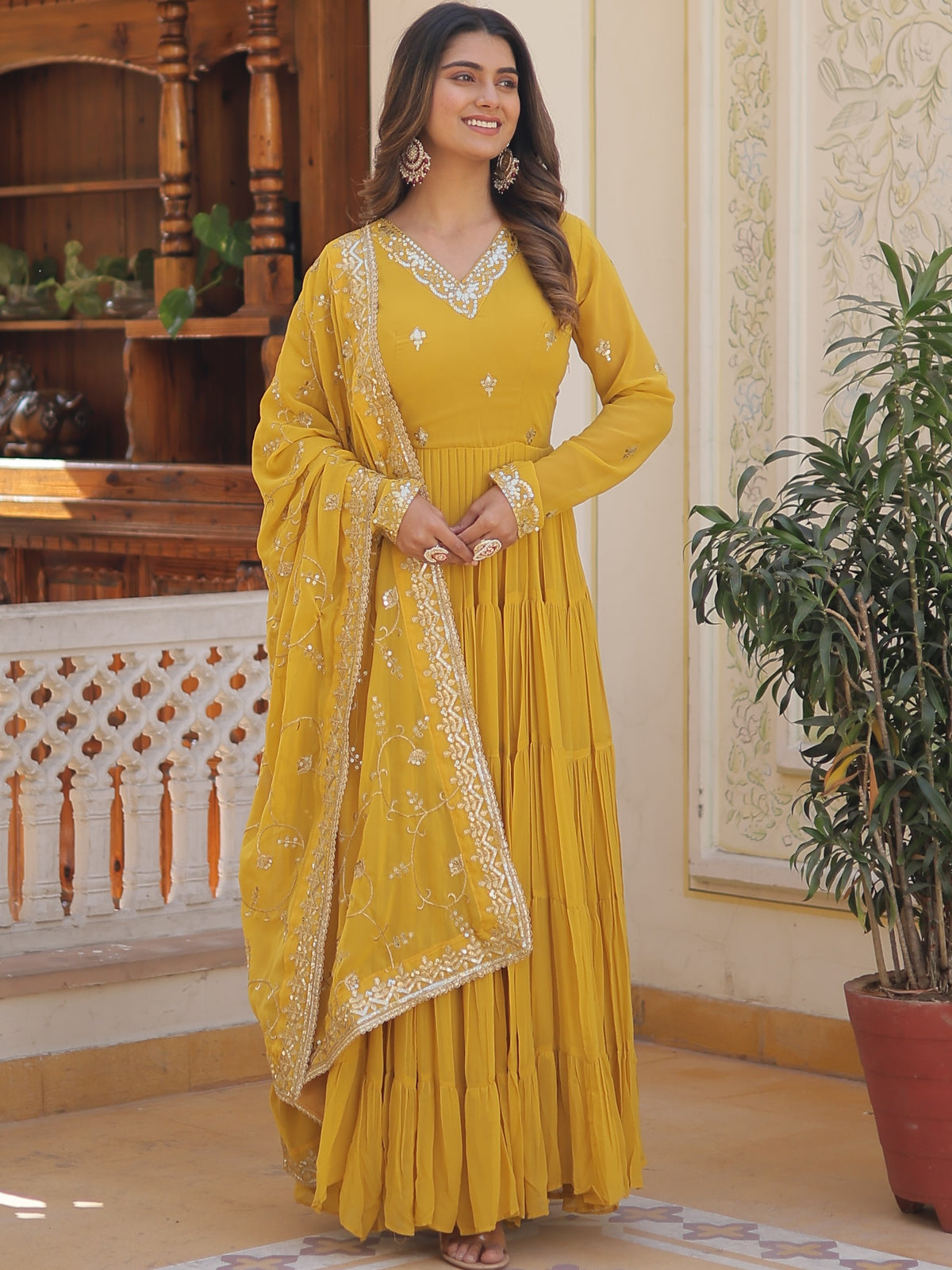 Georgette Embroidered Gown With Dupatta
