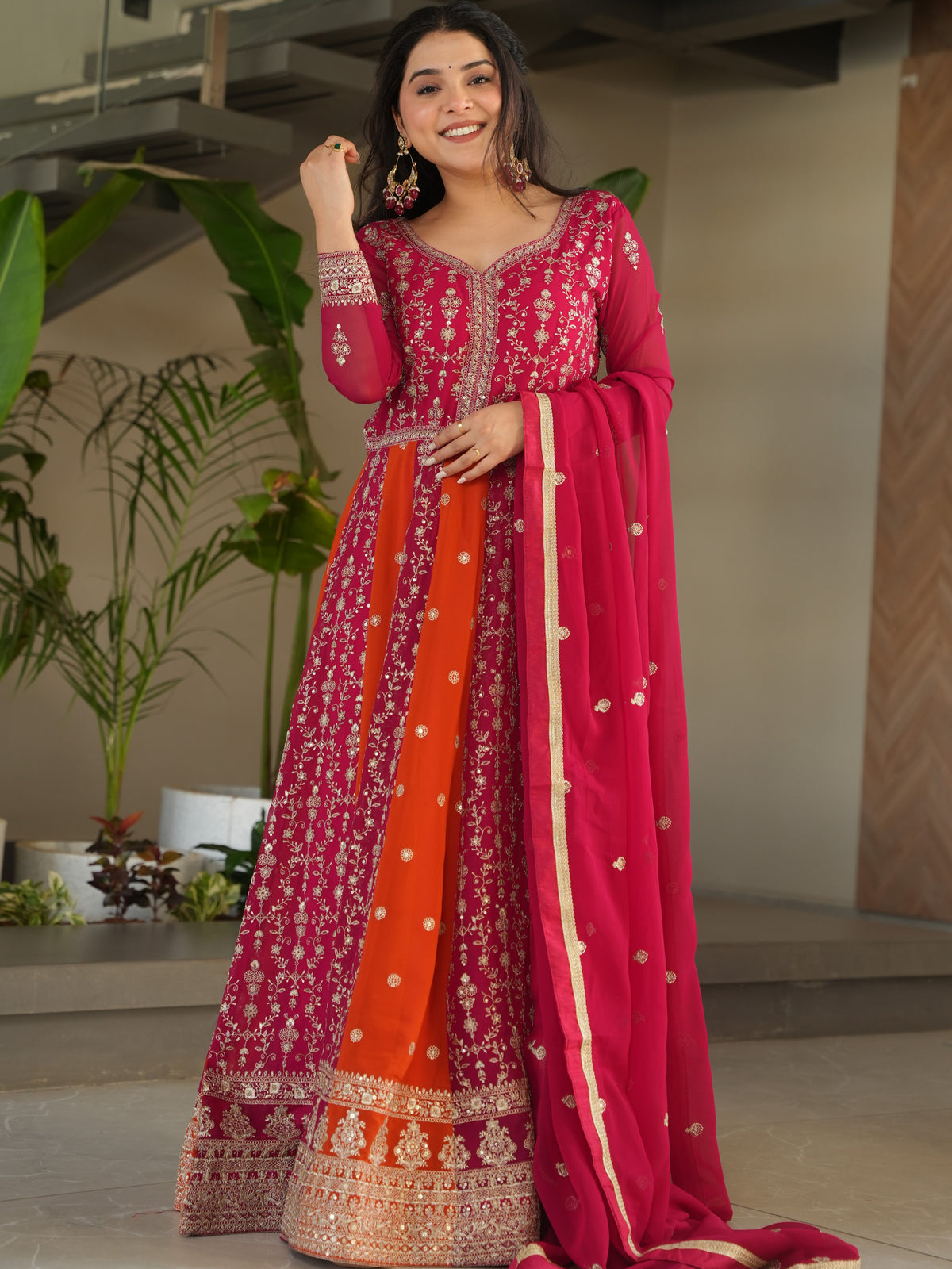 Georgette Sequins Embroidered Gown With Dupatta