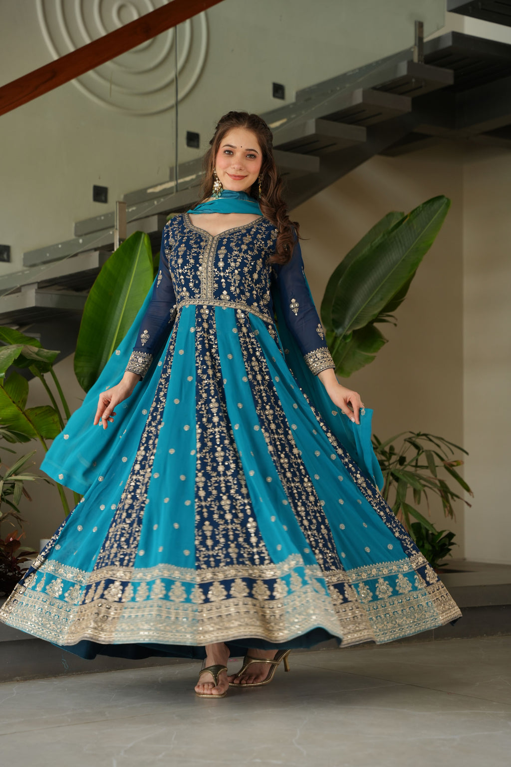 Georgette Sequins Embroidered Gown With Dupatta