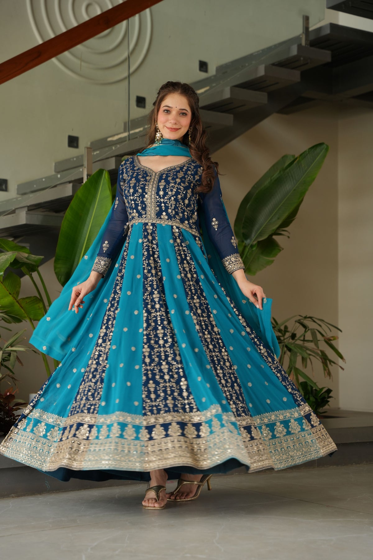 Georgette Sequins Embroidered Gown With Dupatta