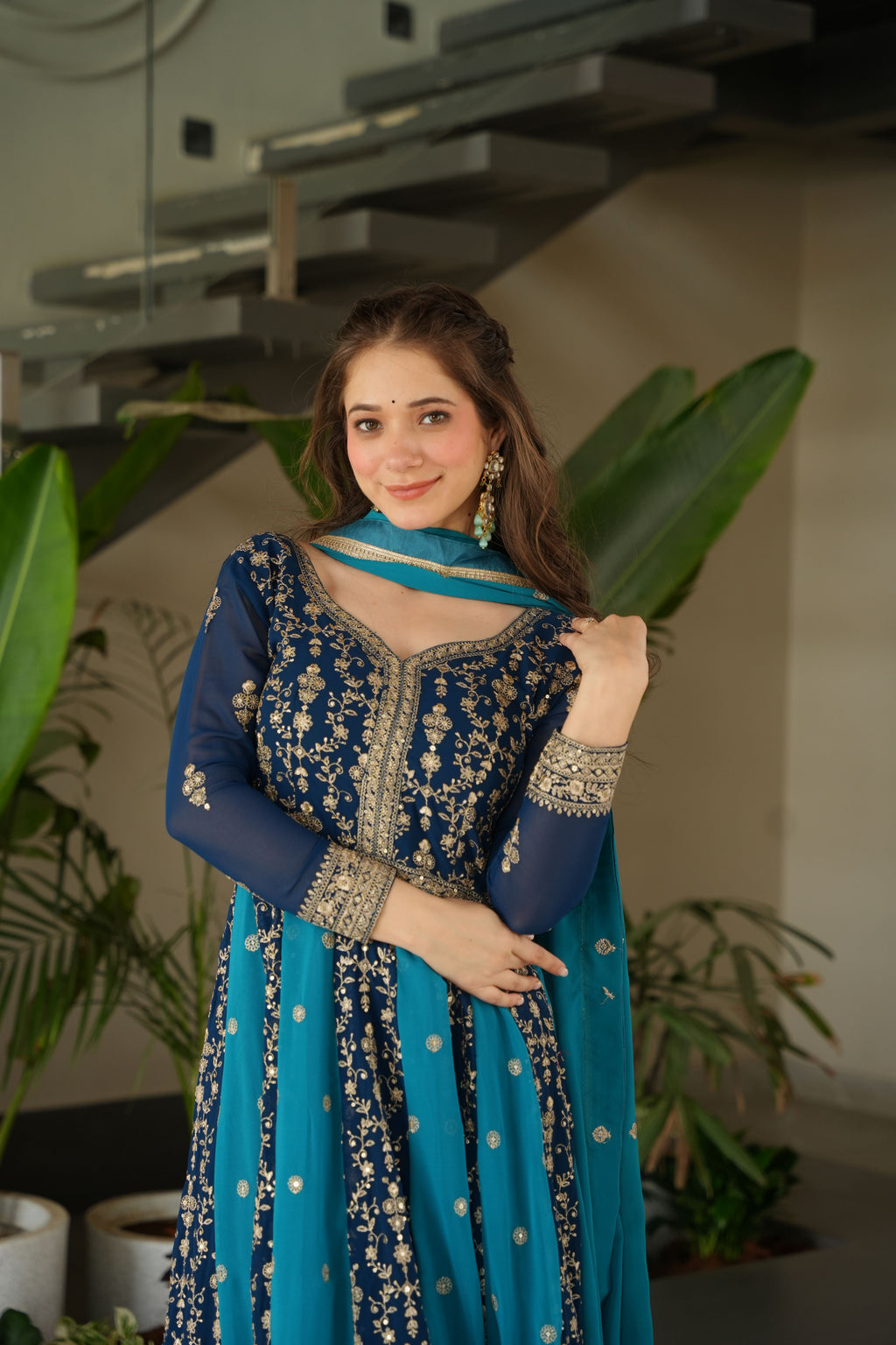 Georgette Sequins Embroidered Gown With Dupatta