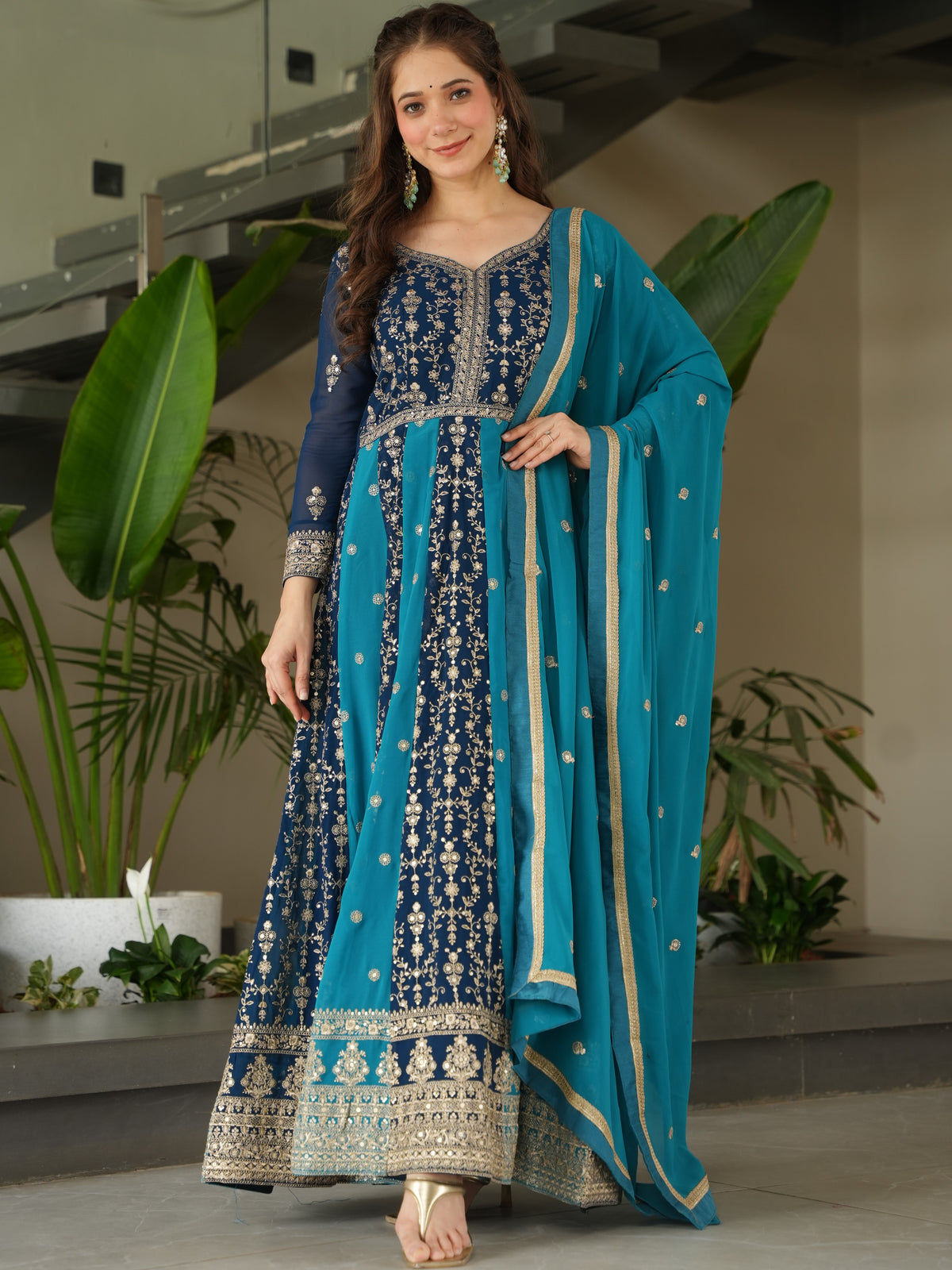 Georgette Sequins Embroidered Gown With Dupatta