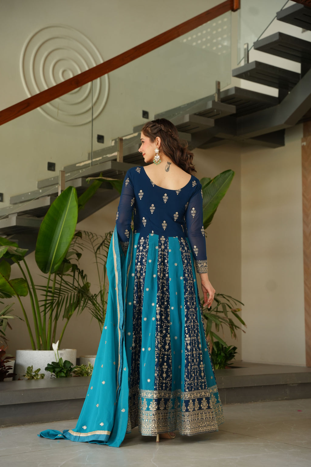Georgette Sequins Embroidered Gown With Dupatta