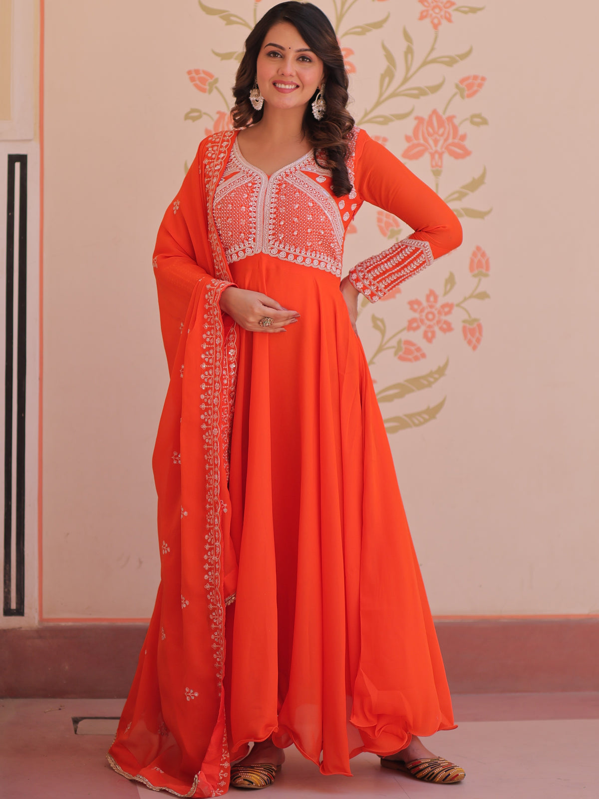 Star Georgette Beads Embroidered Gown With Dupatta