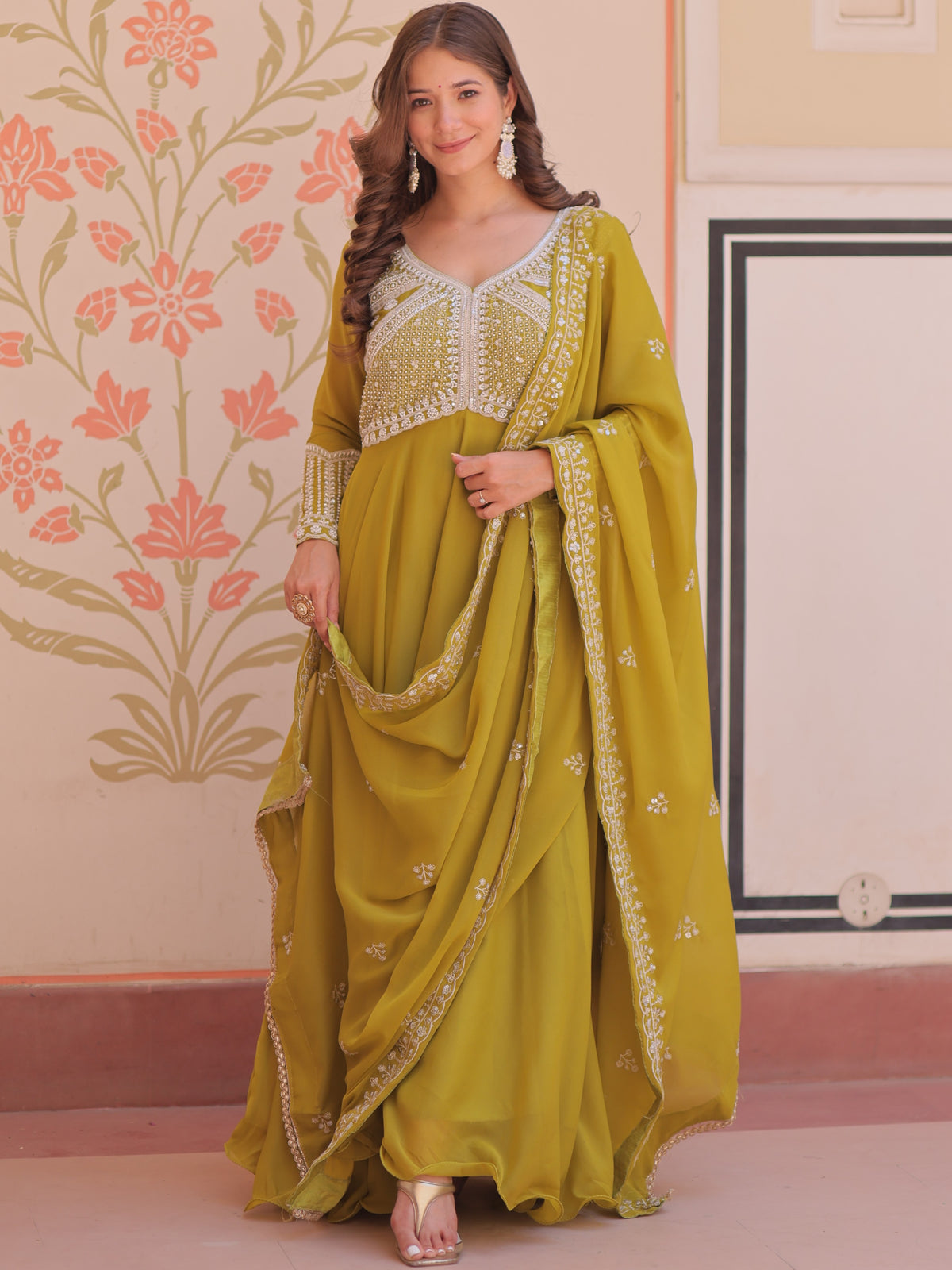 Star Georgette Beads Embroidered Gown With Dupatta