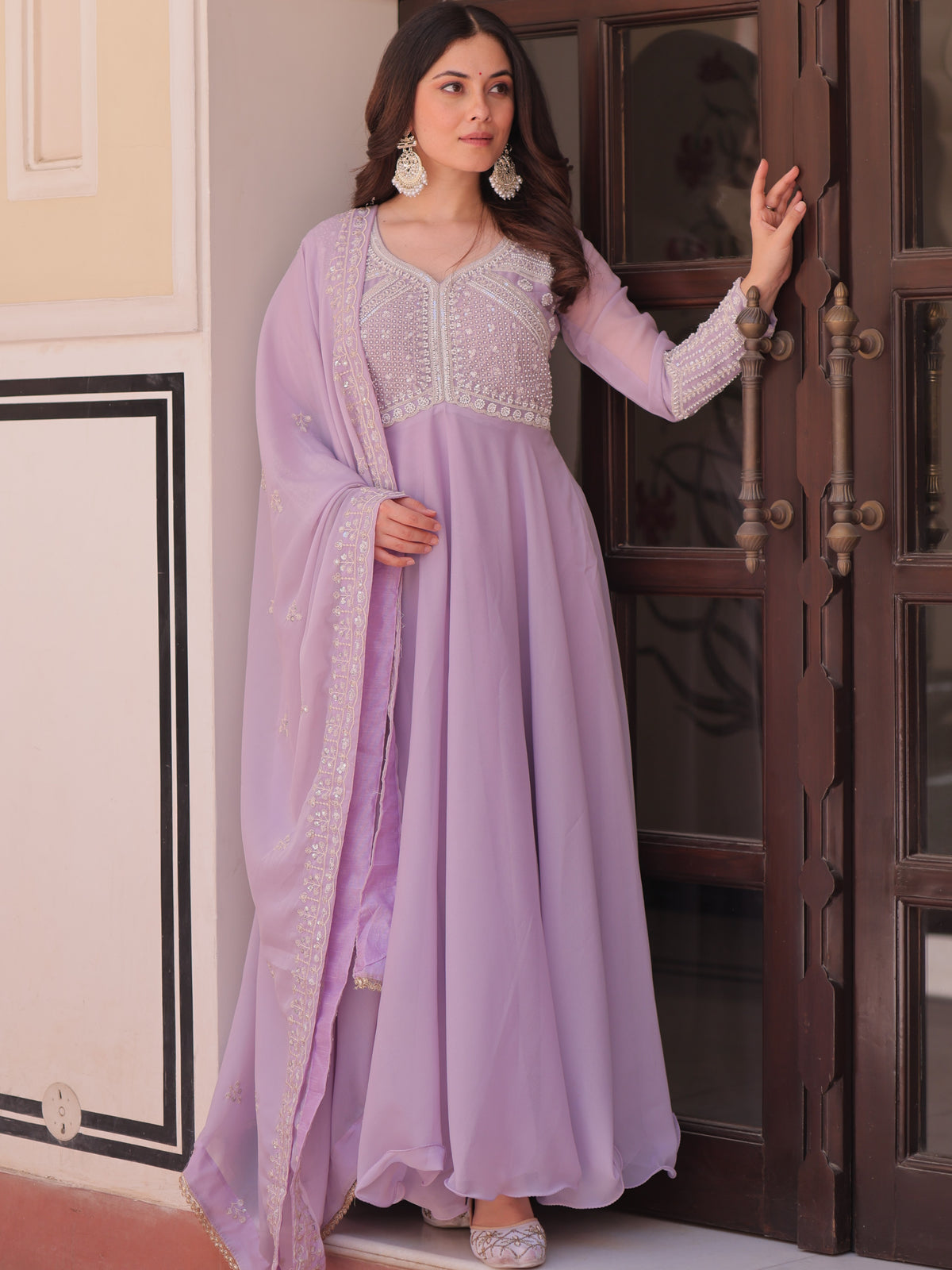 Star Georgette Beads Embroidered Gown With Dupatta