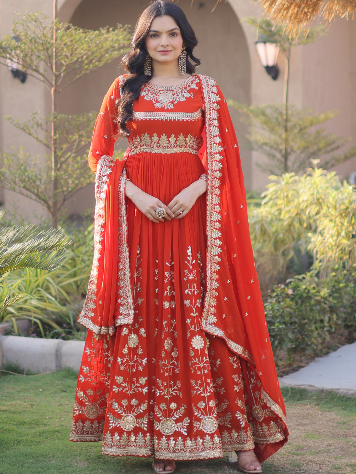 Georgette Sequins Embroidered Gown With Dupatta