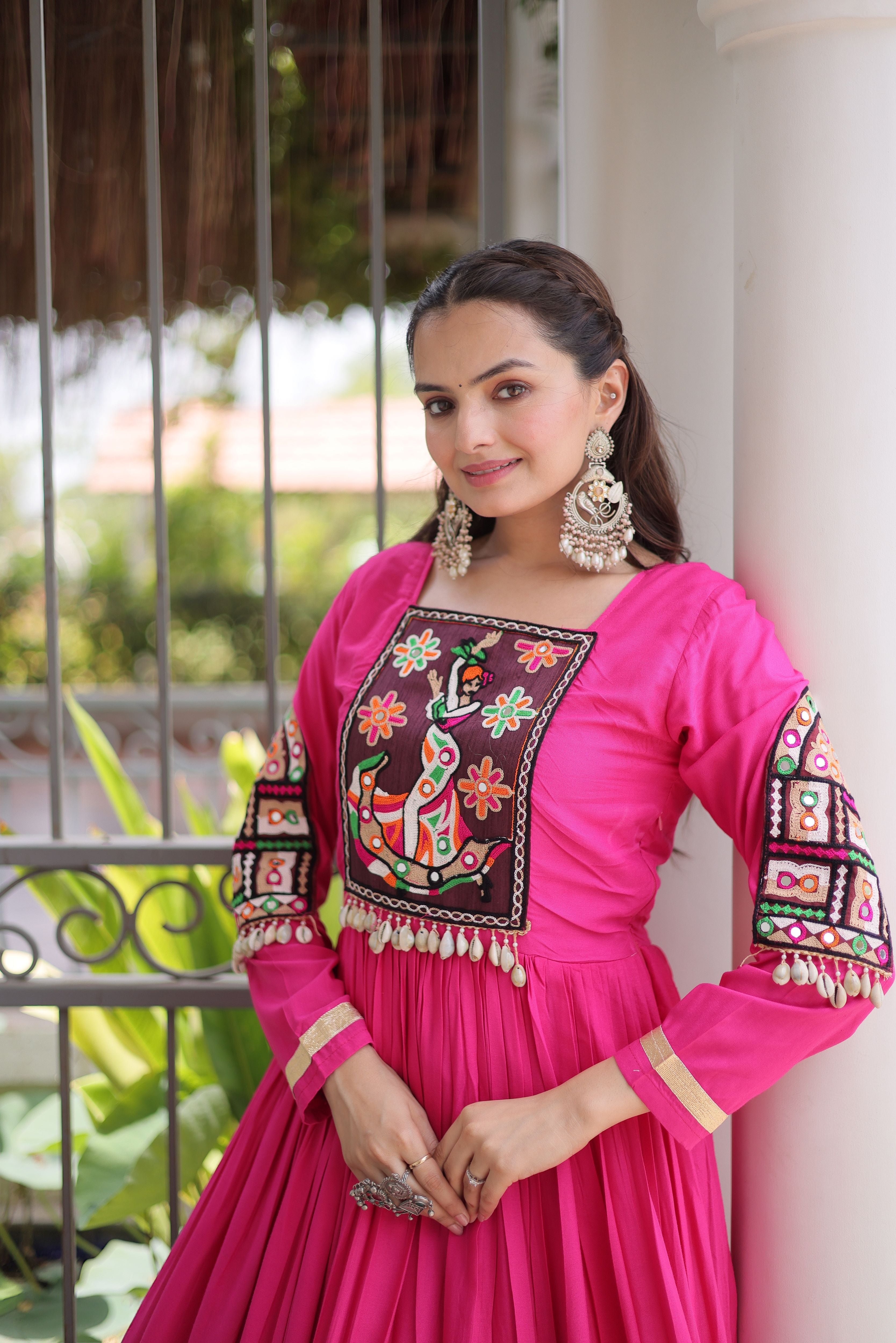 Rayon Gamthi Work Navratri Gown