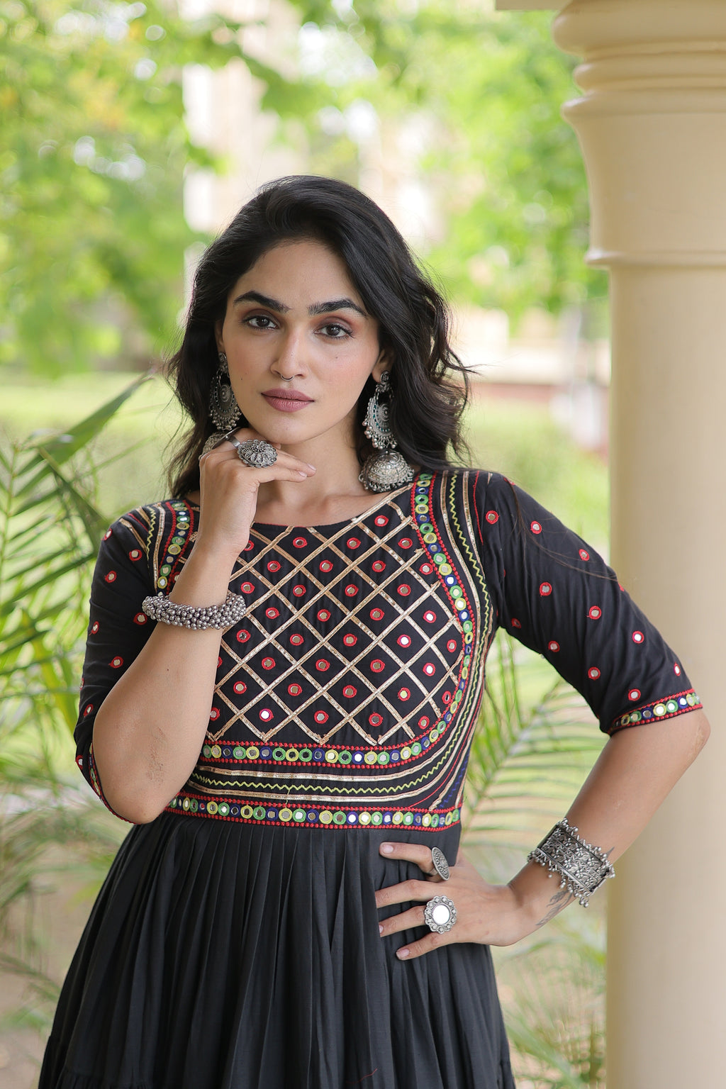 Kora Cotton Embroidered Navratri Gown