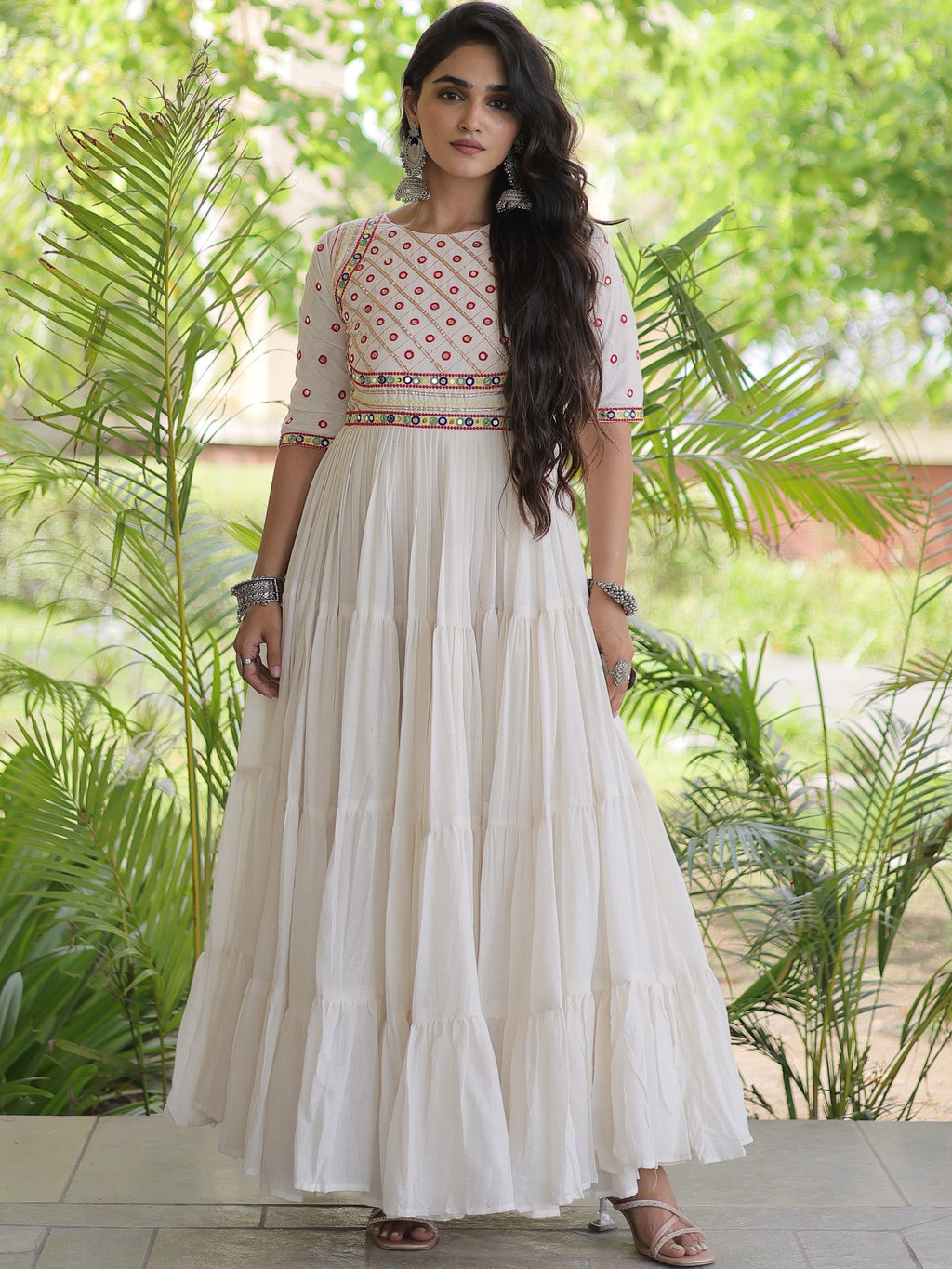 Kora Cotton Embroidered Navratri Gown