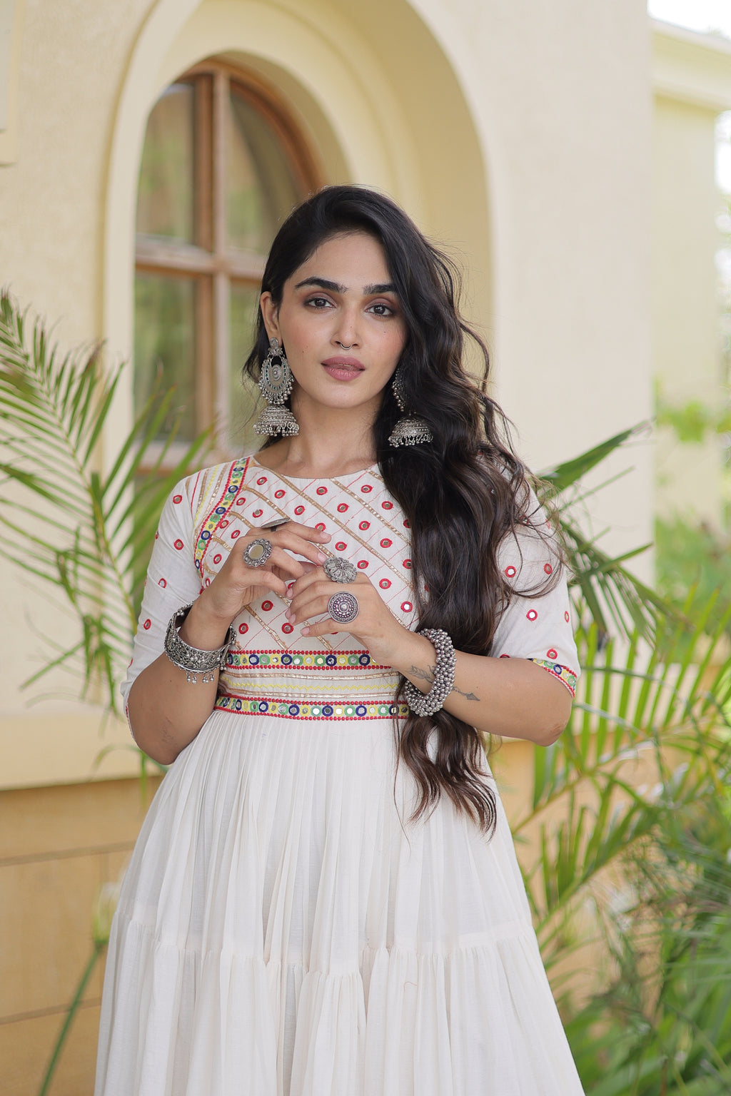 Kora Cotton Embroidered Navratri Gown