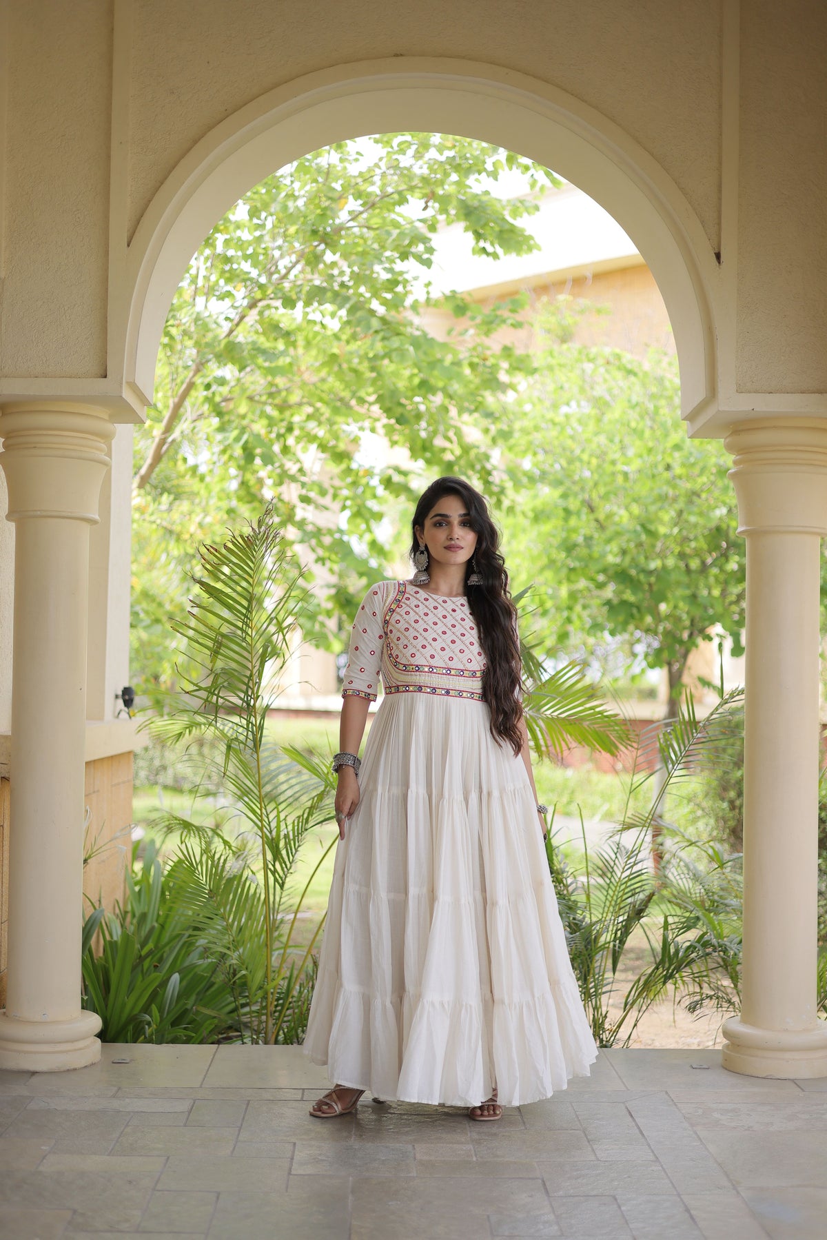 Kora Cotton Embroidered Navratri Gown
