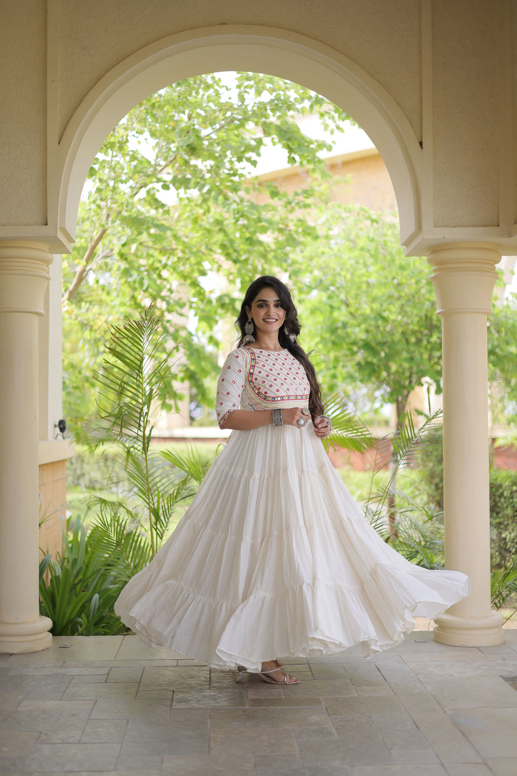 Kora Cotton Embroidered Navratri Gown