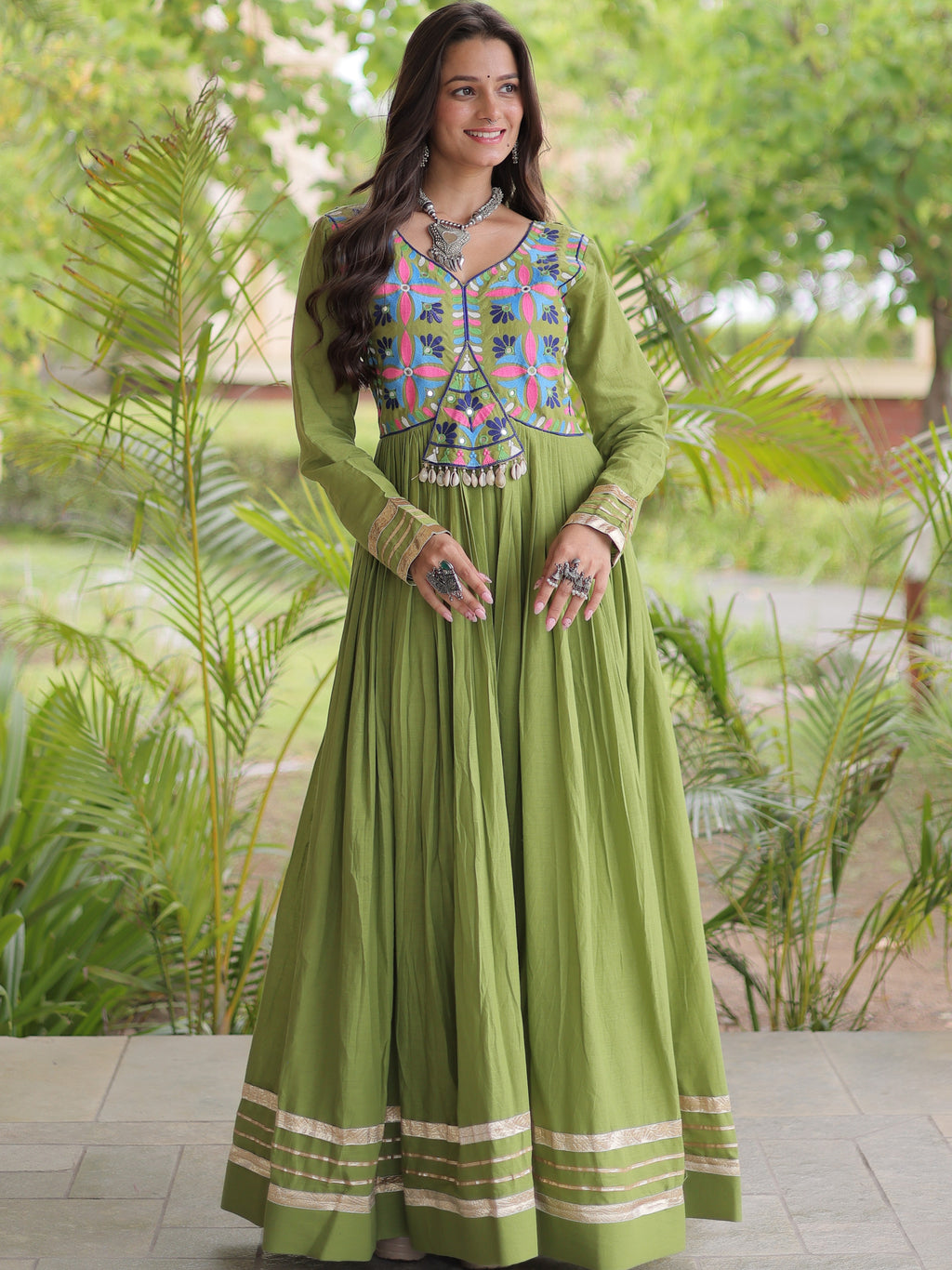 Kora Cotton Embroidered Navratri Gown