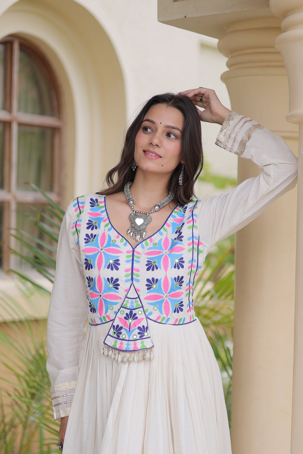 Kora Cotton Embroidered Navratri Gown
