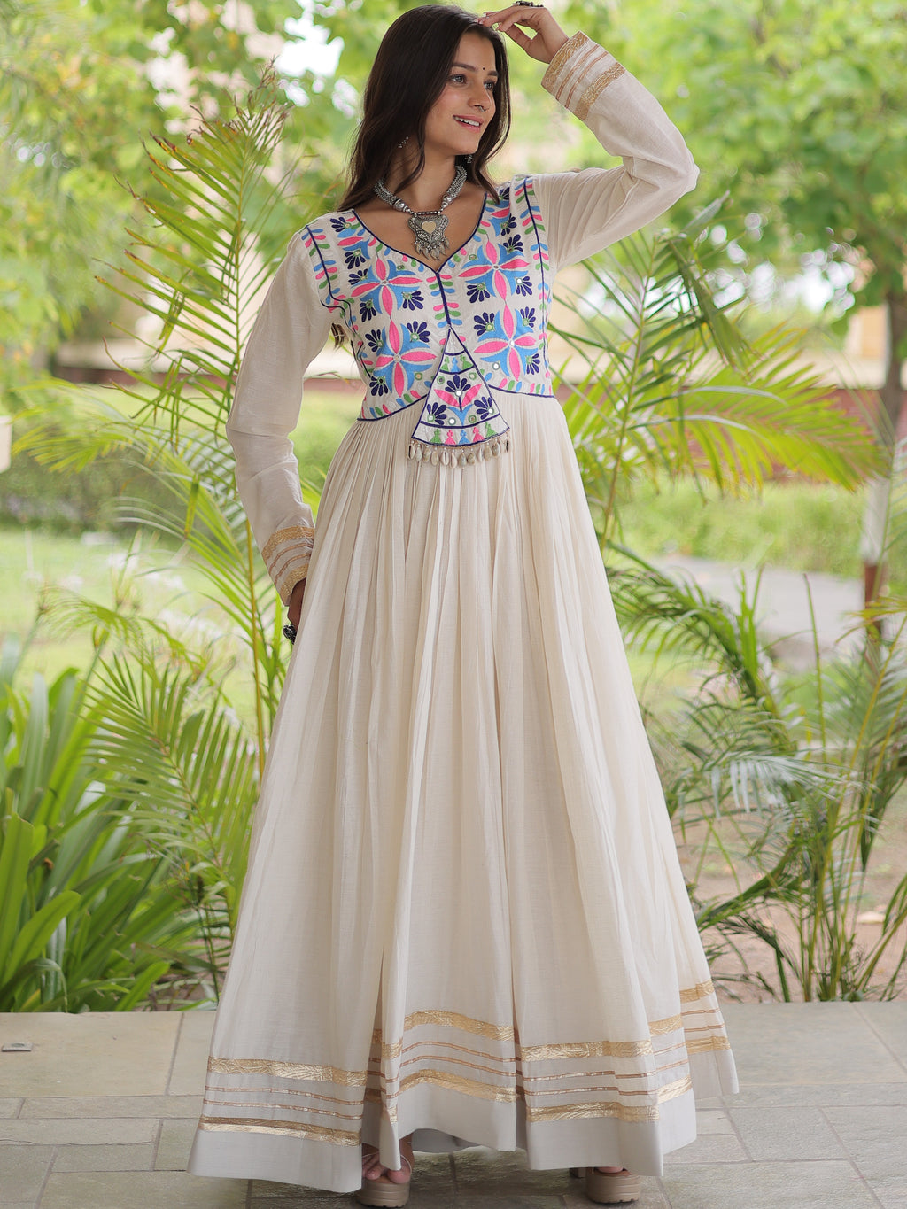 Kora Cotton Embroidered Navratri Gown