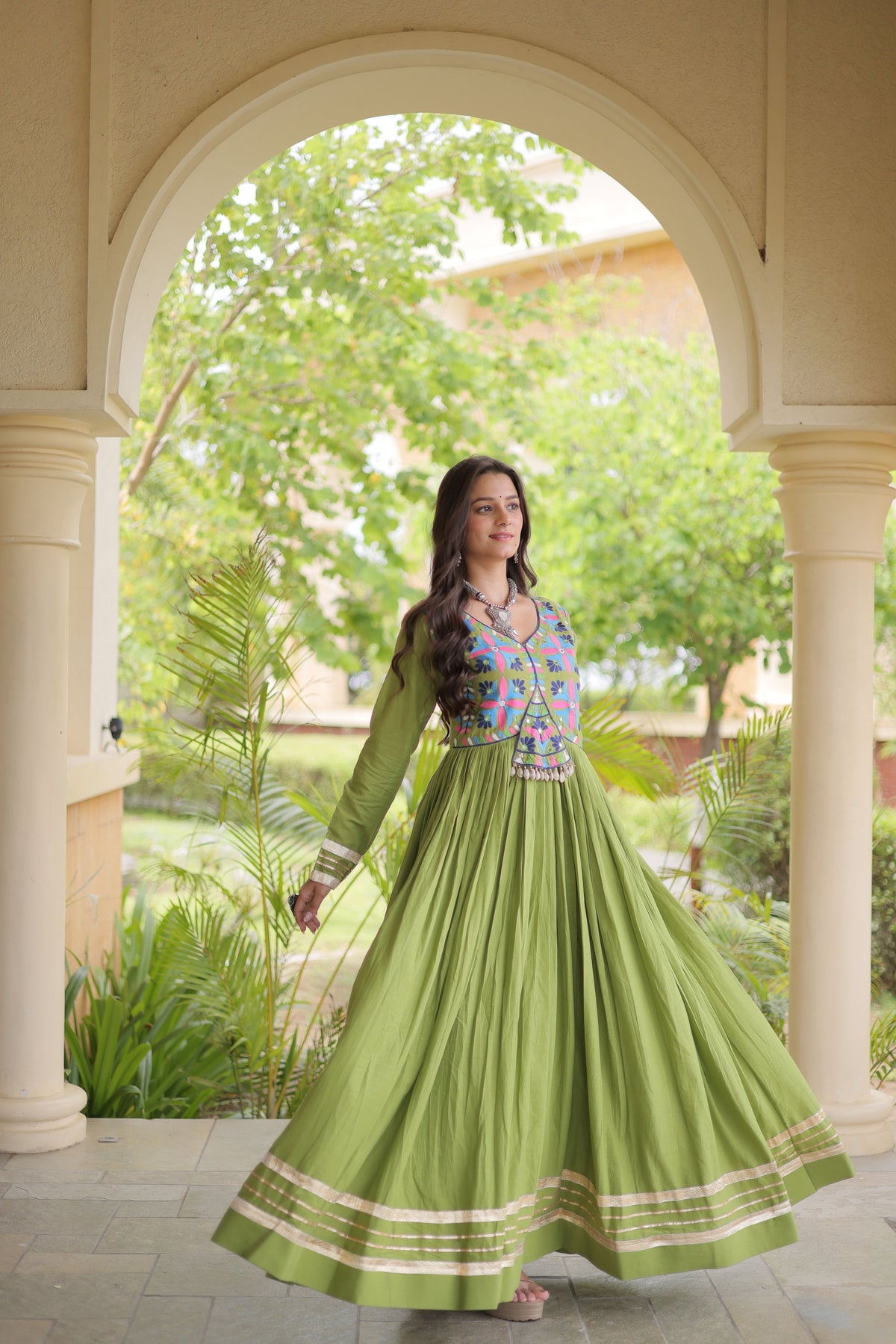 Kora Cotton Embroidered Navratri Gown