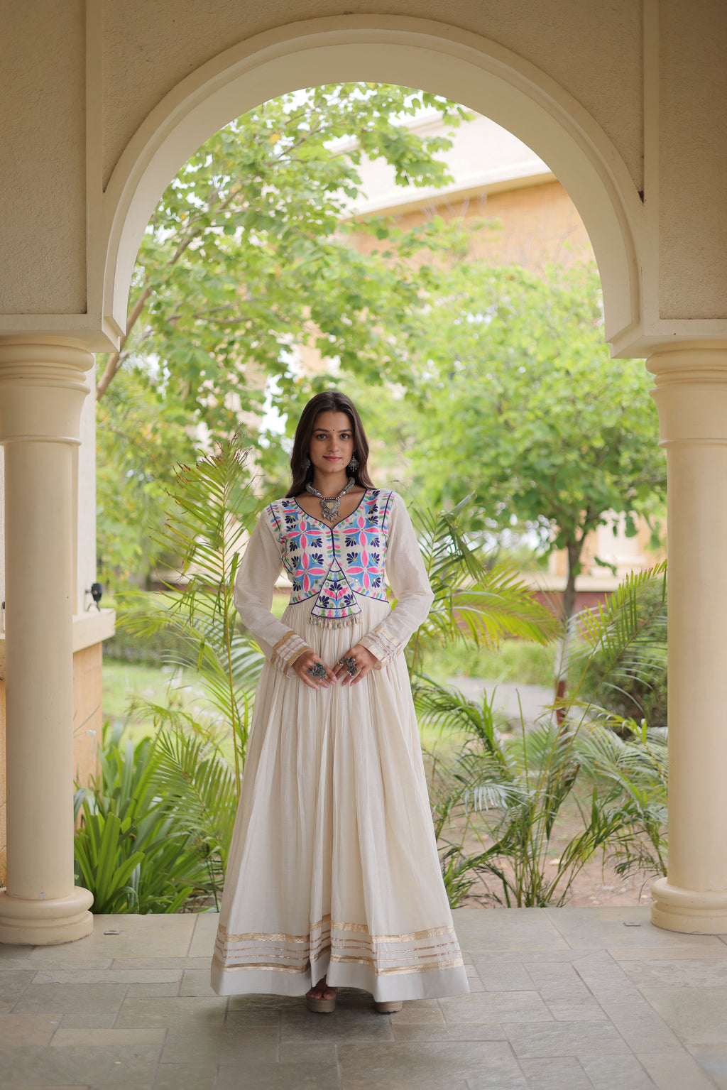 Kora Cotton Embroidered Navratri Gown