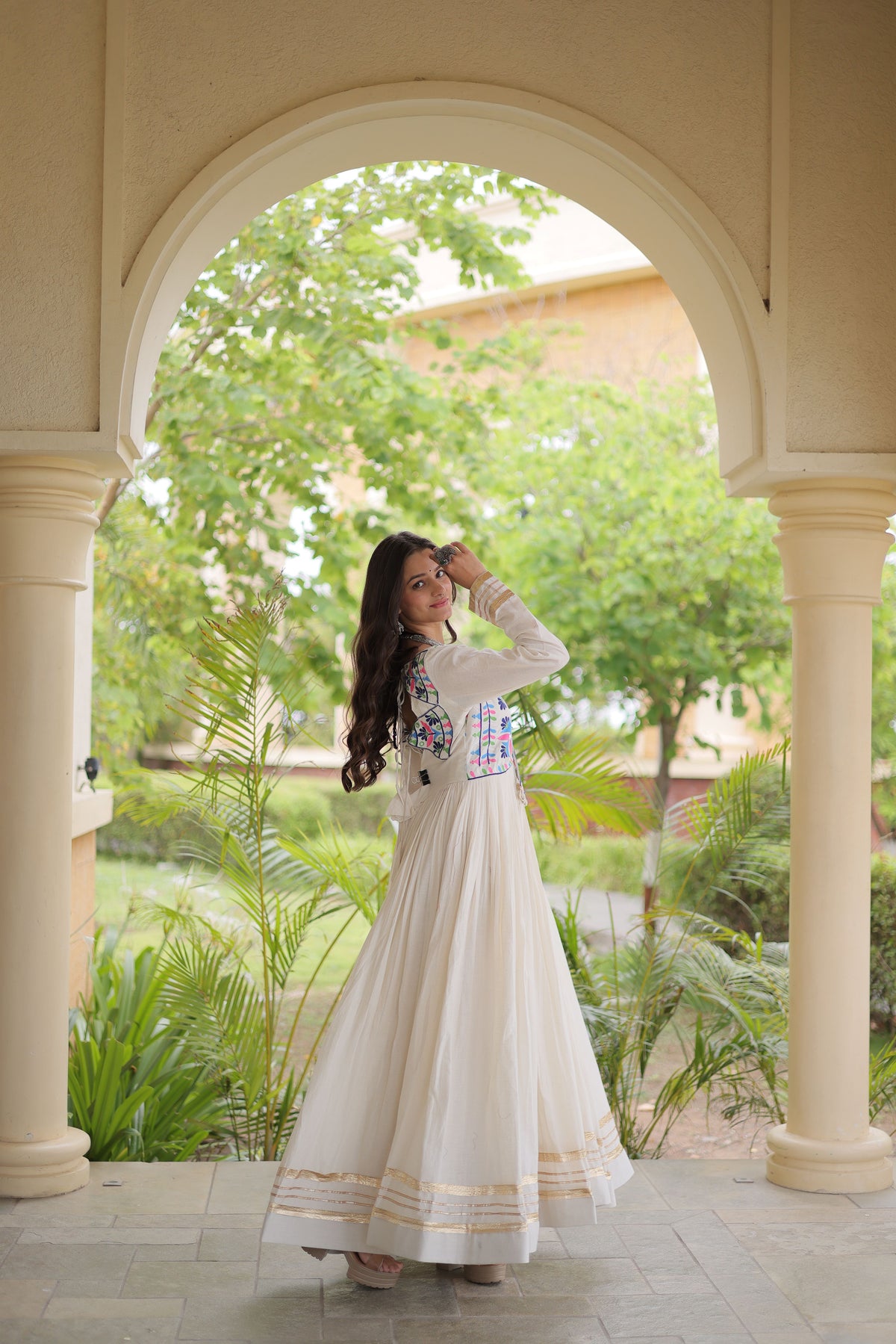 Kora Cotton Embroidered Navratri Gown
