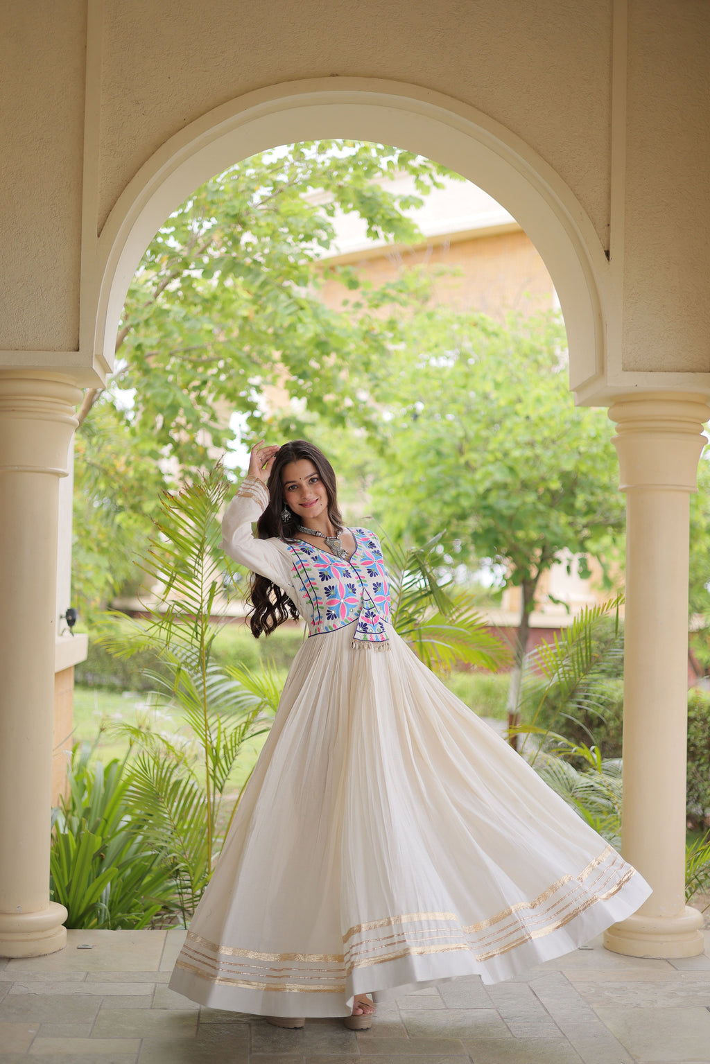 Kora Cotton Embroidered Navratri Gown