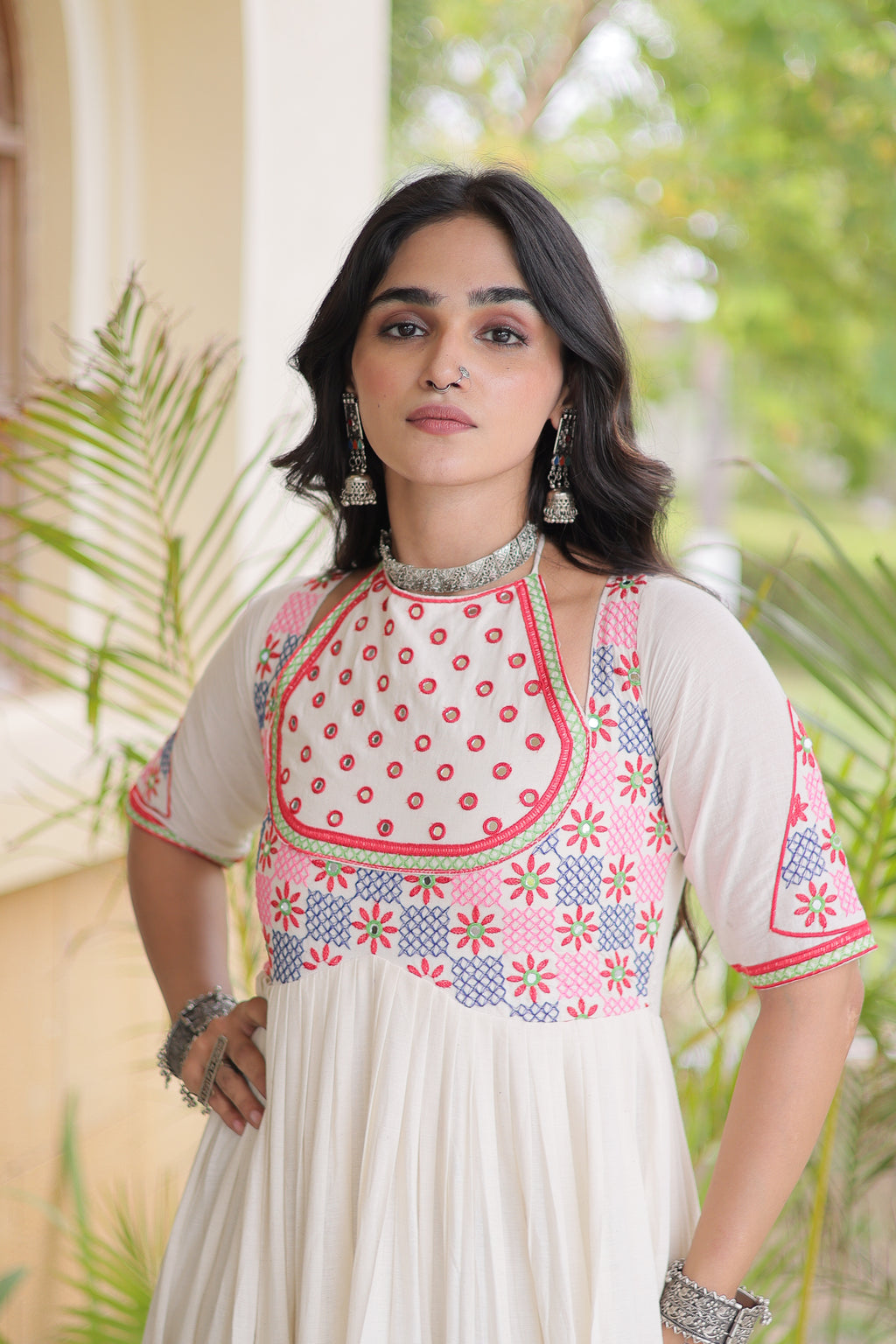 Kora Cotton Multi Thread Embroidered Gown